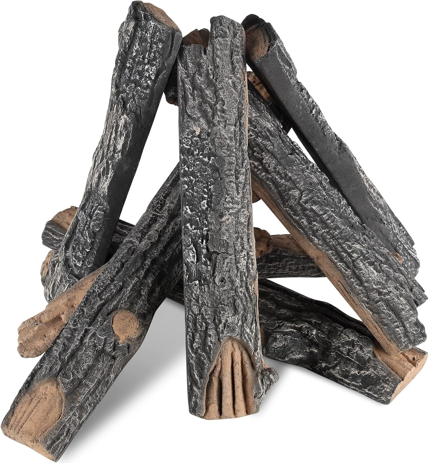 VEVOR 8 Pcs Oak Logs, Gas Fireplace Ceramic Logs for Fire Place, Heat-Resistant Wood Log Gas Realistic Logs, Stackable Wood Branches for Gas Fireplace, Firebowl Indoor or Outdoor image number 1