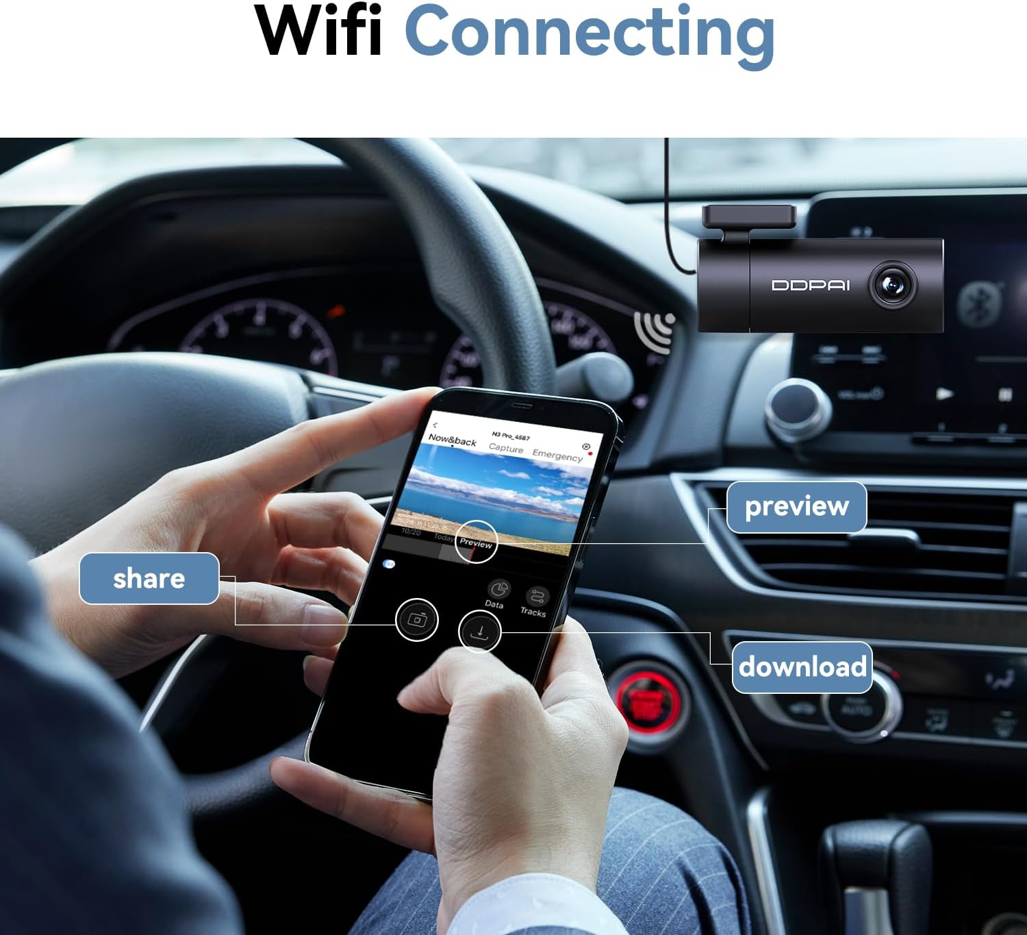 DDPAI Dash Cam 1296P, Wifi Dash Camera for Cars, Dash Cam Front with App, Car Camera with Night Vision, 140&deg; Wide Angle WDR, 24 Hours Parking Mode, G-Sensor, Loop Recording, Mini Pro