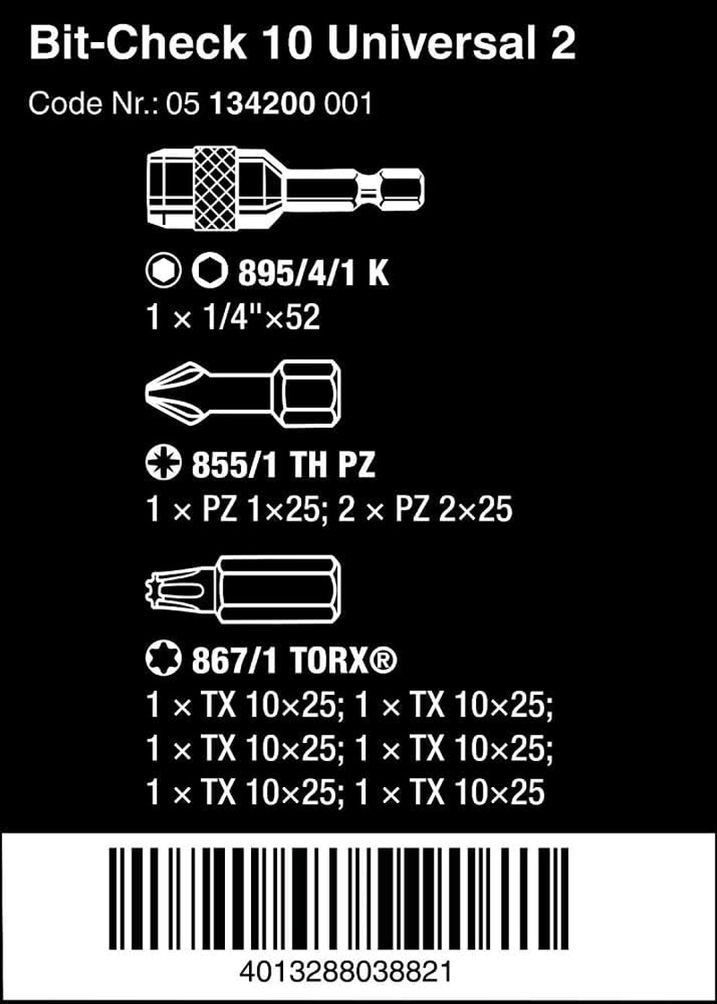 Wera Bit-Check 10 Universal 2 Bit 10-Pieces Set image number 3