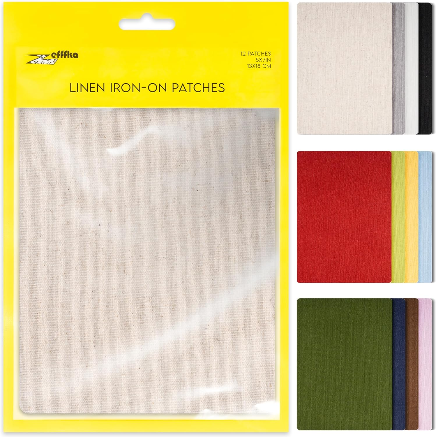 ZEFFFKA 12-Pack Linen Iron-On Patches Fabric Repair Kit for Clothing Shirts Pants Dresses Natural Look Strong Adhesive 12 Colors 30% Linen 70% Cotton 13 X 18 Cm image number 2