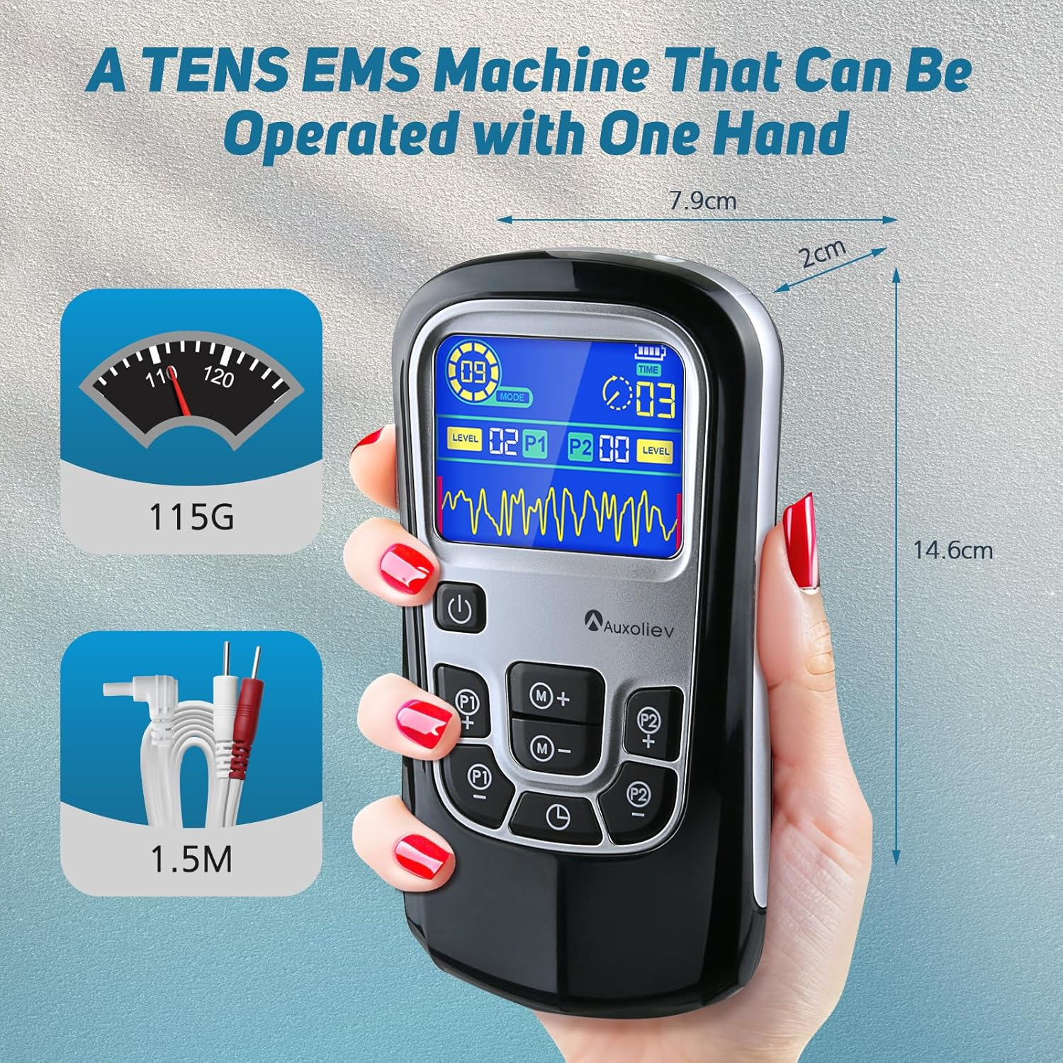 Auxoliev Rechargeable TENS Machine,Ems Muscle Stimulator for Natural Pain Relief with 25 Modes,Tga Cleared Tens Unit with Replacement Pads (Black) image number 2