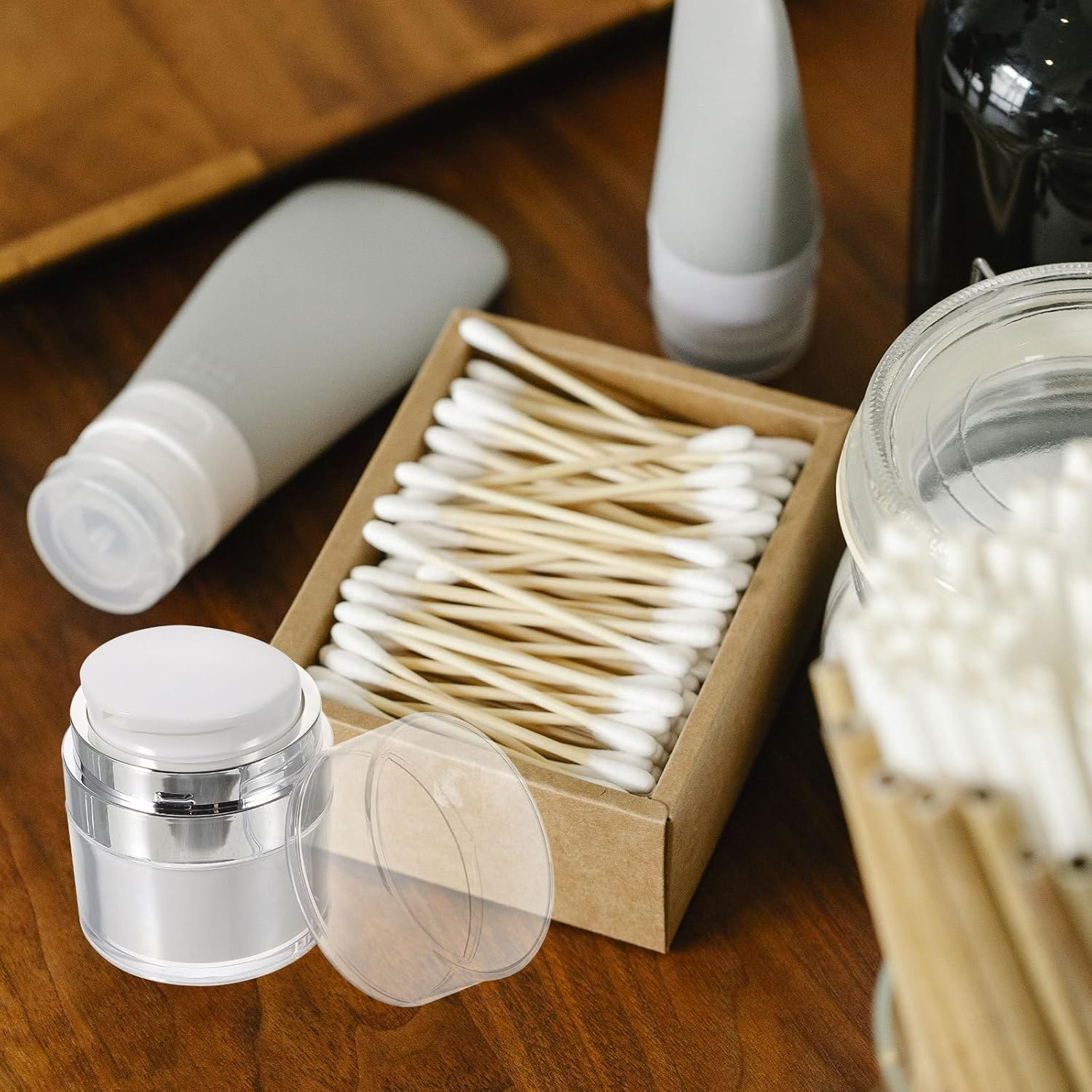 ROMISBABA 2Pcs Portable 30Ml Acrylic Vacuum Pump Lotion Dispenser Bottles for Travel, Refillable Leak-Proof Mini Toiletry Containers for Face Cream and Moisturizer image number 2