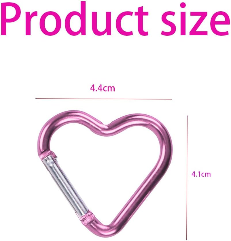 10Pcs Aluminum Alloy Spring Snap Hook Clip Keychain Hook Heart Cute Carabiner Clip Key Holder for Outdoor Camping Fishing Climbing Clips Hammock Key Chain Clip,Heart Shaped Keychain Clip(Pink) image number 6