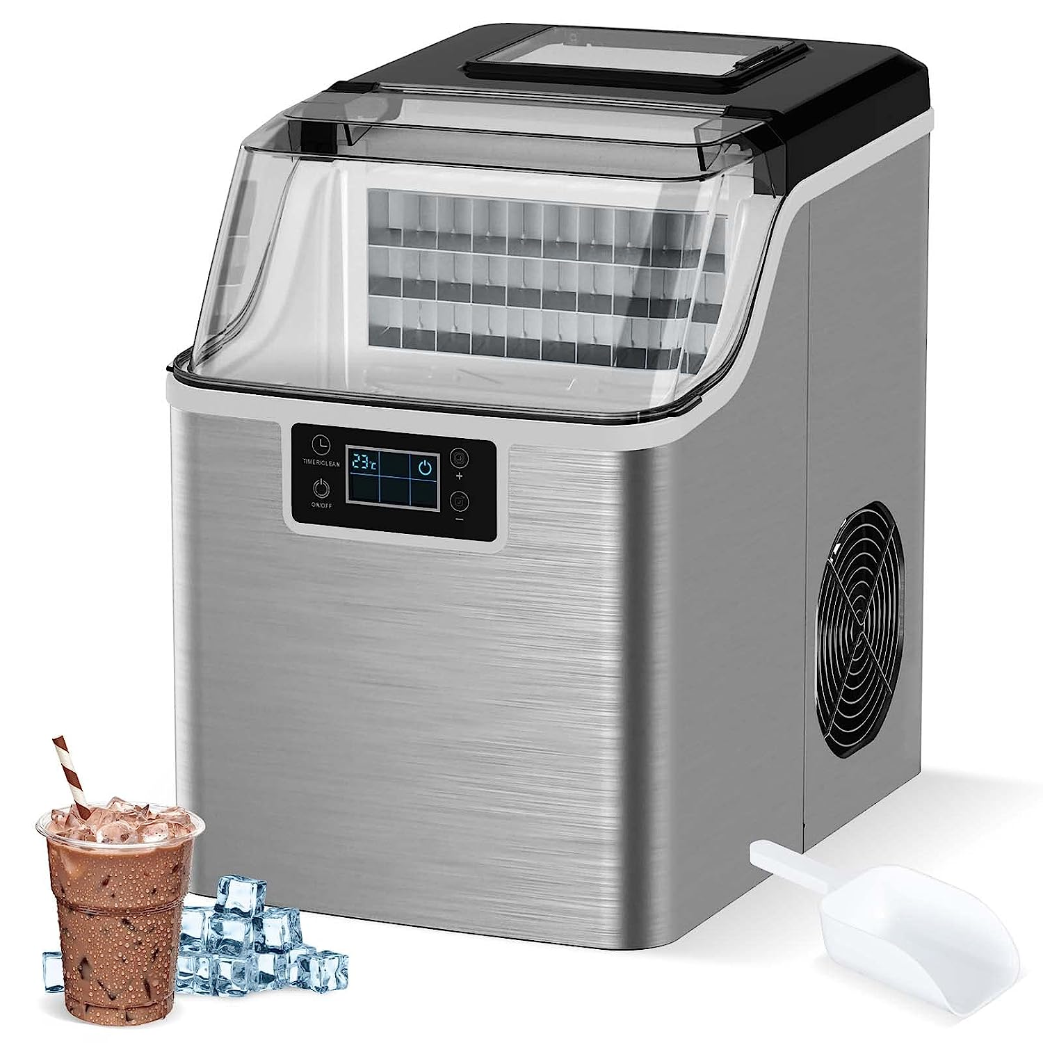 Advwin 20KG Ice Maker Machine Countertop, Self-Cleaning Ice Cube Maker, Silver image number 3