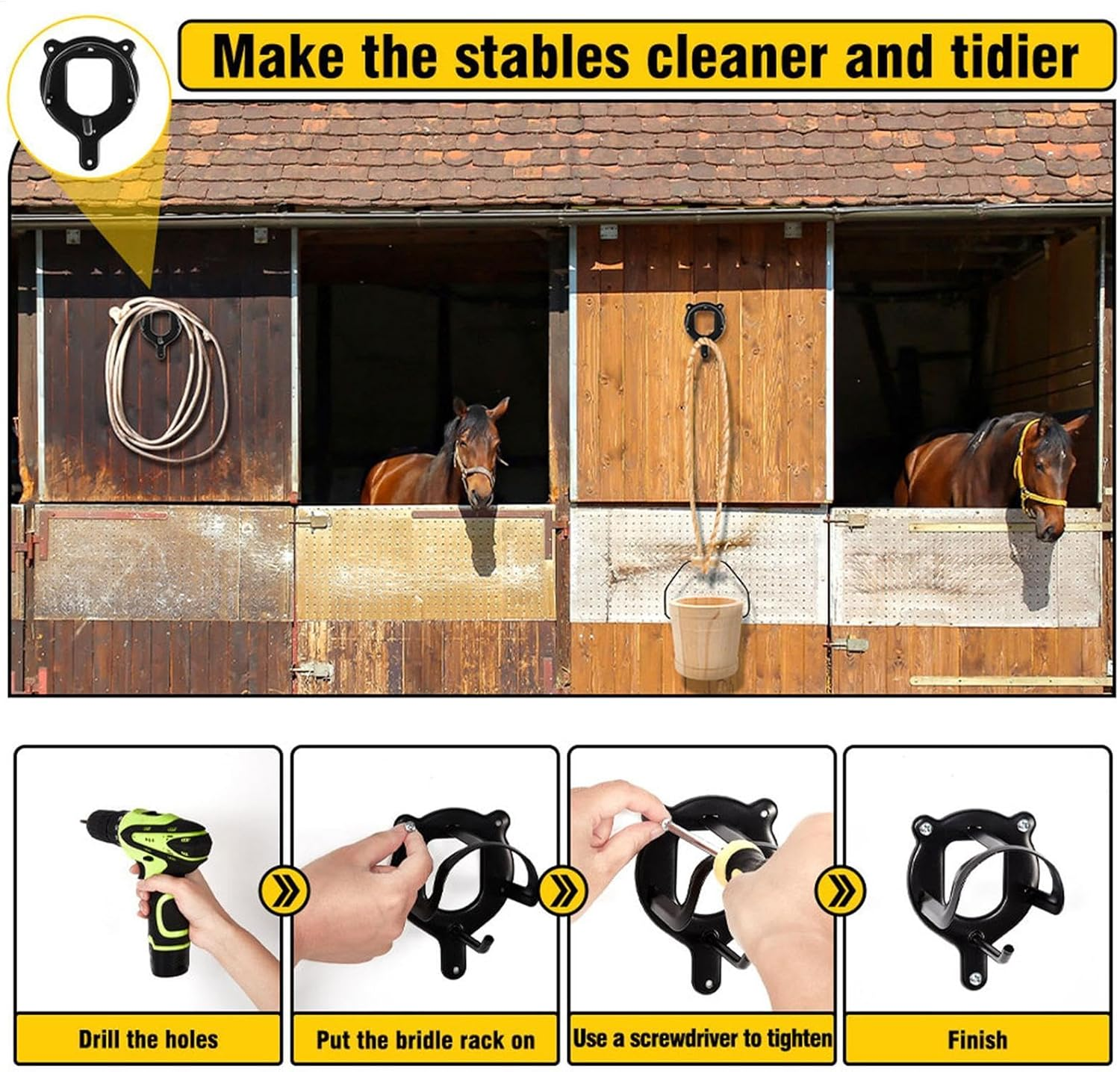 Horse Bridle Rack, Stable Halter Holder Hooks, Portable Horse Bridle Hooks, Tack Storage Rack, Harness Storage for Garage, Horse Tack Organizer, Metal Bridle Storage Hooks, Gear Wall Rack