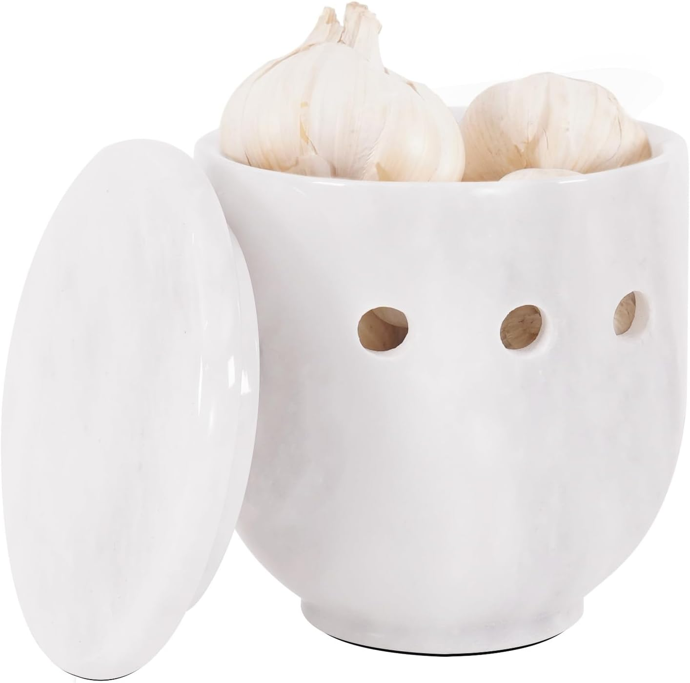 Radicaln Marble Garlic Keeper Oceanic 4.5" Inches Handmade Garlic Holder Countertop Ideal Garlics Saver & Keeper, Onion and Garlics Storage