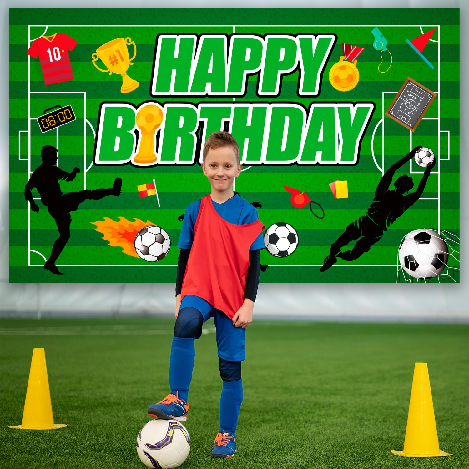 Soccer Backdrop for Birthday Party, 71X43'' Soccerball Birthday Backdrop, Soccer Birthday Banner Background Cloth Soccerball Party Decorations Birthday Decorations image number 1