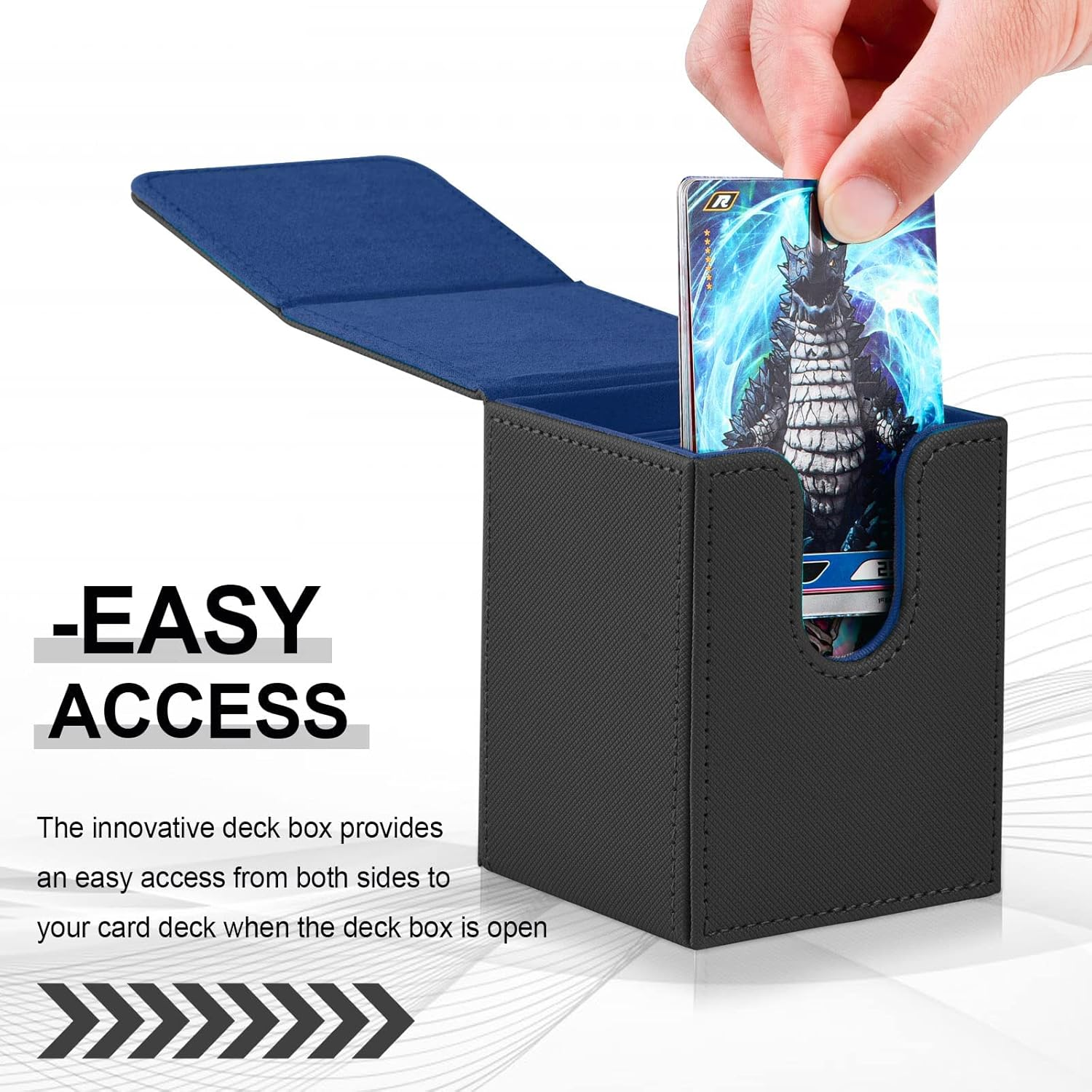 2 Boxes Leather Deck Card Boxes Large Size Fit 100 plus Sleeved Cards Deck Game Box for Collectible Cards Playing Card Box for 100 plus Cards Compatible with MTG Tcg(Vertical,Black,White) image number 2