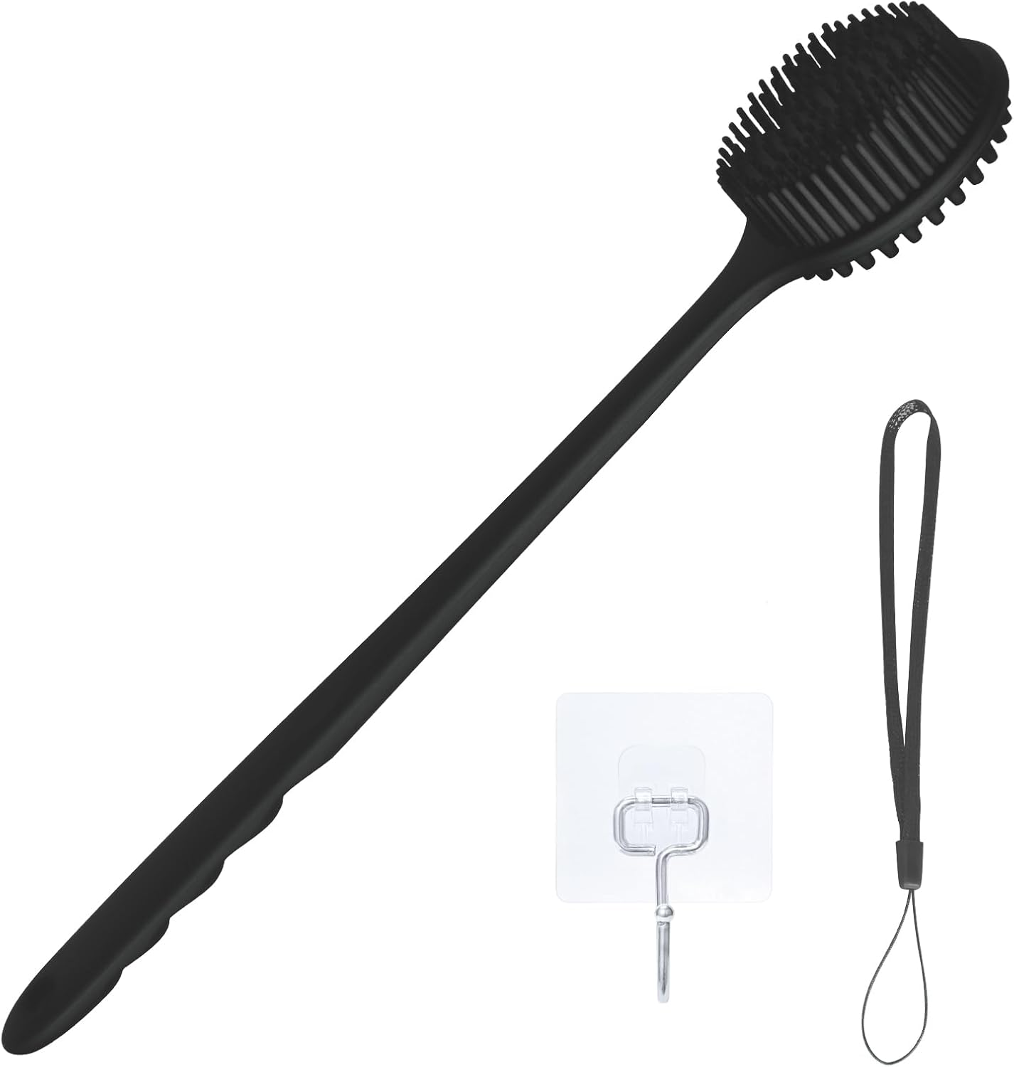 Silicone Back Scrubber for Shower Bath Body Brush with Long Handle Double Sided Exfoliating Shower Brush with a Hook and a Lanyard