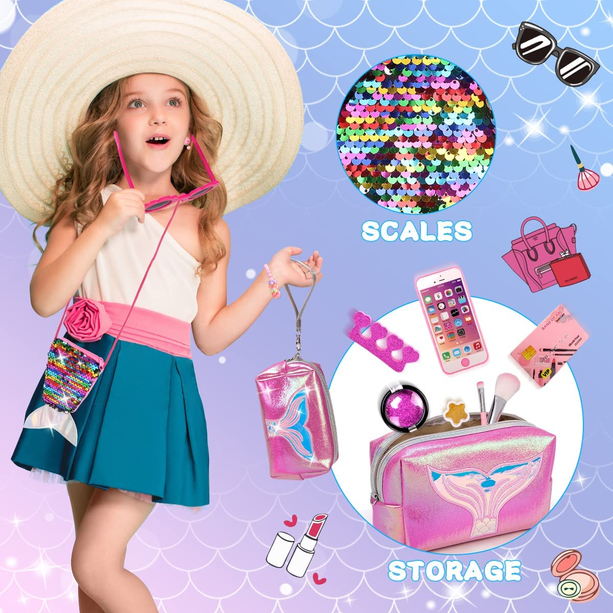 REMOKING 31 PCS Kids Makeup Toy Kit for Girls, Fake Makeup Set Toy W/Toddler Purse,Handbag, Toy Phone,Cosmetics Accessories,Pretend Play Beauty Set,Birthday Toy 3 4 5 6 7 8 Years Old Kids image number 6