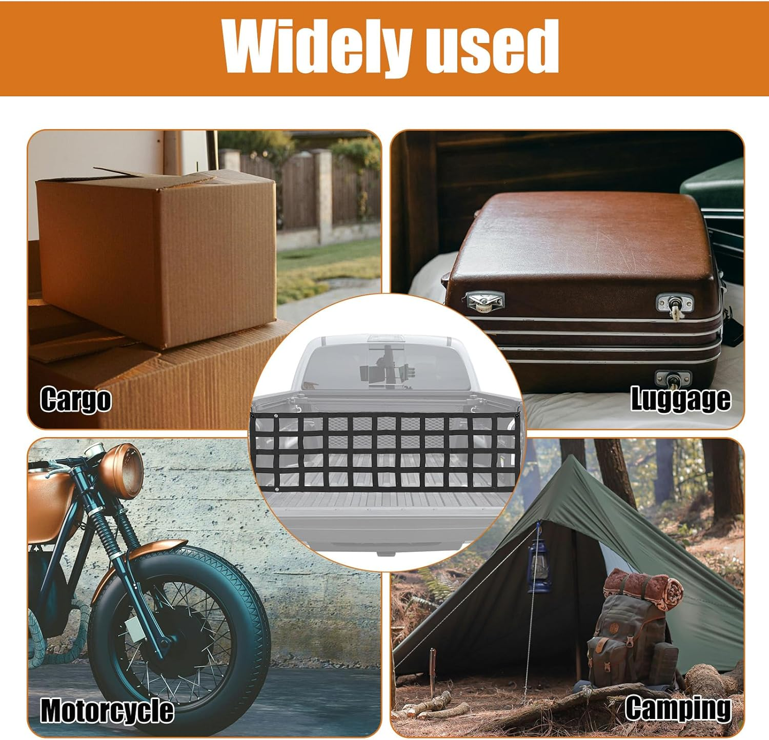 Tailgate Net for Pickup Truck Bed, Black 58.86X17.32In Mesh Tail Gate with Carabiner & Elastic Rope for Full Size Truck Cargo Trucks Bed Divider Truck Bed Net image number 2