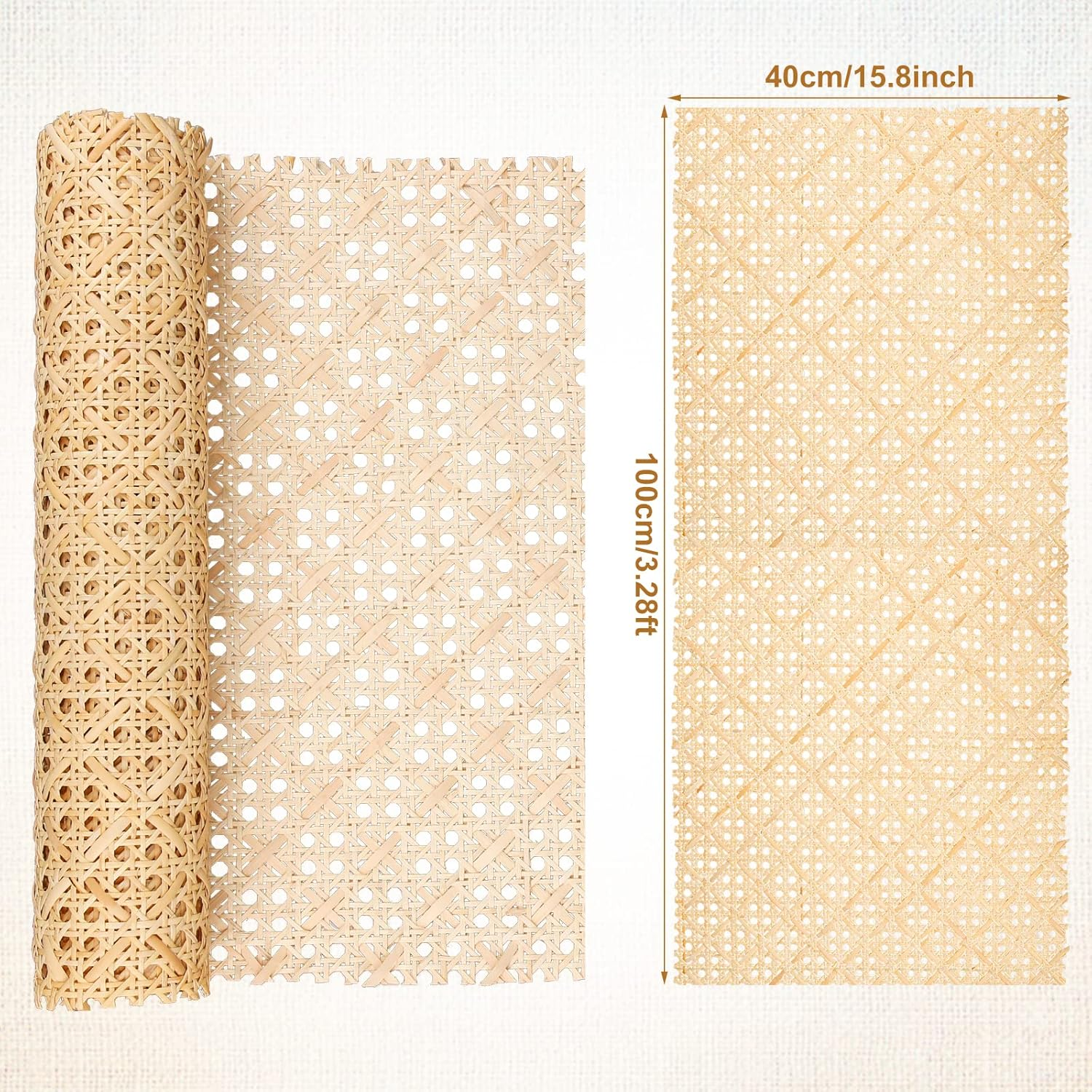 Cane Rattan Webbing Roll, 3.28Ft X 15.8 Inch Woven Open Mesh Cane Natural Rattan Webbing Rattan Webbing for Caning Projects Wide Rattan for DIY Crafts Cabinet Chair Furniture image number 1