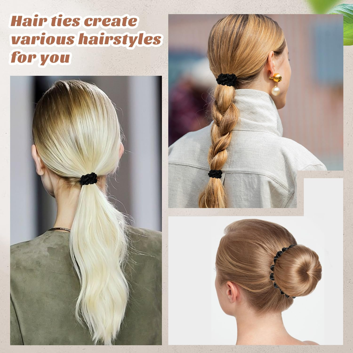 12 Pcs Satin Scrunchies | Satin Hair Ties | Elastic Hair Bands | Hair Bobbles | Hair Scrunchies for Women | Hair Ties No Damage | Black Hair Bands | Bobbles for Thick Hair image number 6