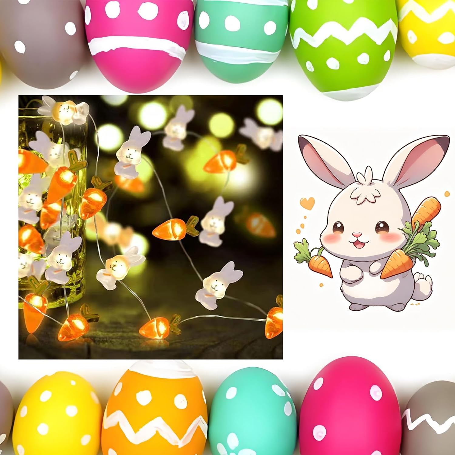 Shgarden Easter Decorations 9.8FT 30LED Bunny Carrot String Lights Battery Operated Warm White Spring Rabbit Fairy Lights for Indoor Outdoor Easter Basket Eggs Party Seasonal Bedroom Decor SH0095 image number 5