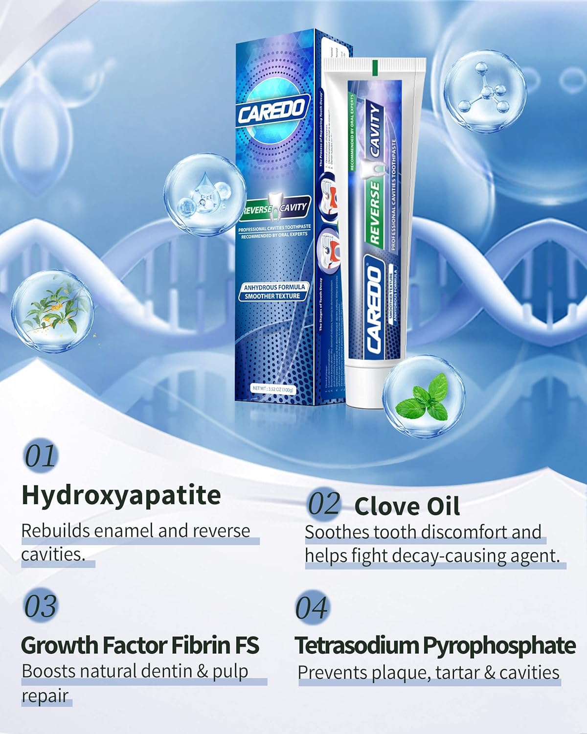 Cavity Reversal Hydroxyapatite Toothpaste for Adults, Home Cavity Repair Fluoride Free, Reverse Cavities for Tooth Decay Repair, Remineralizing Sensitive Toothpaste 3.52 OZ image number 6