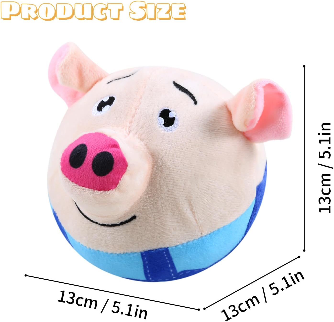 Active Moving Pet Plush Toy, Interactive Dog Toy Squeaky Pig, USB Rechargeable and Washable Plush Pet Plush Bouncing Balls for Medium and Small Dogs