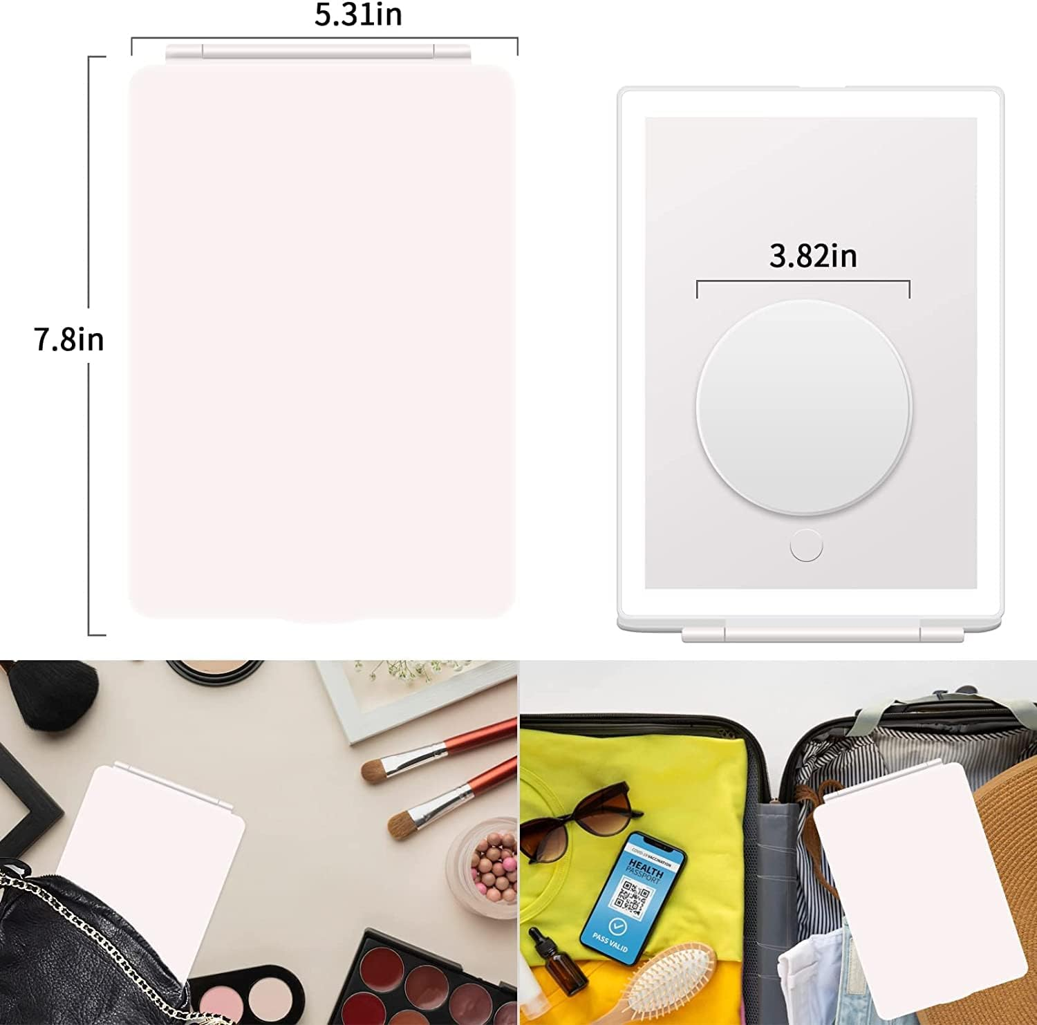 Portable Travel Lighted Makeup Mirror，Usb Rechargeable Folding Vanity Mirror，80 LED Lights 3 Color Dimmable Touch Screen Tabletop Beauty Makeup Mirror，Travel， Makeup, Office Essential