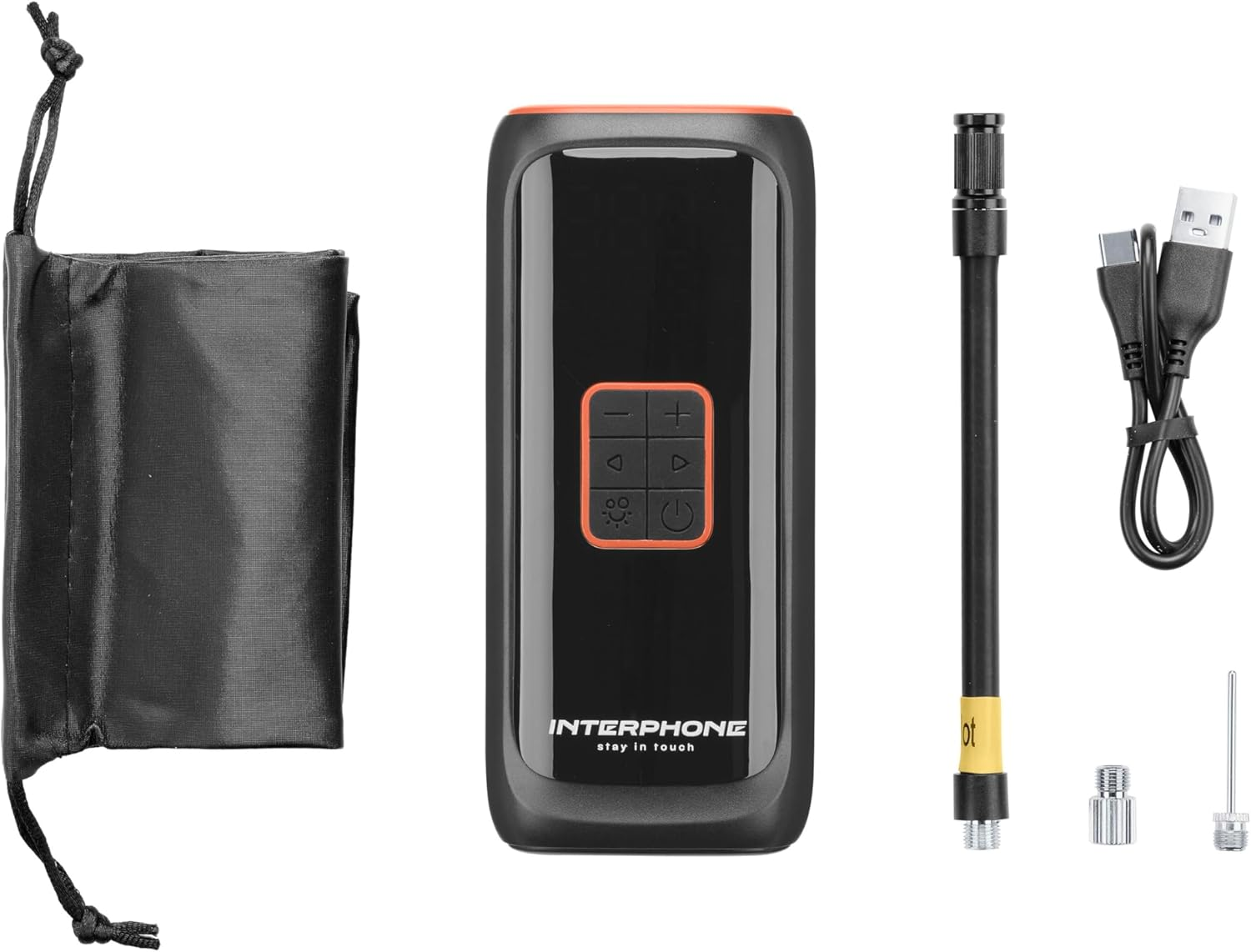 INTERPHONE AIRPUMP4K Portable Rechargeable Pocket Compressor for Motorcycle, Car, Bike - Tyre Inflation Kit - up to 4 Tyres - 4 Minute Rubber - LED Light - Pressure Gauge image number 4