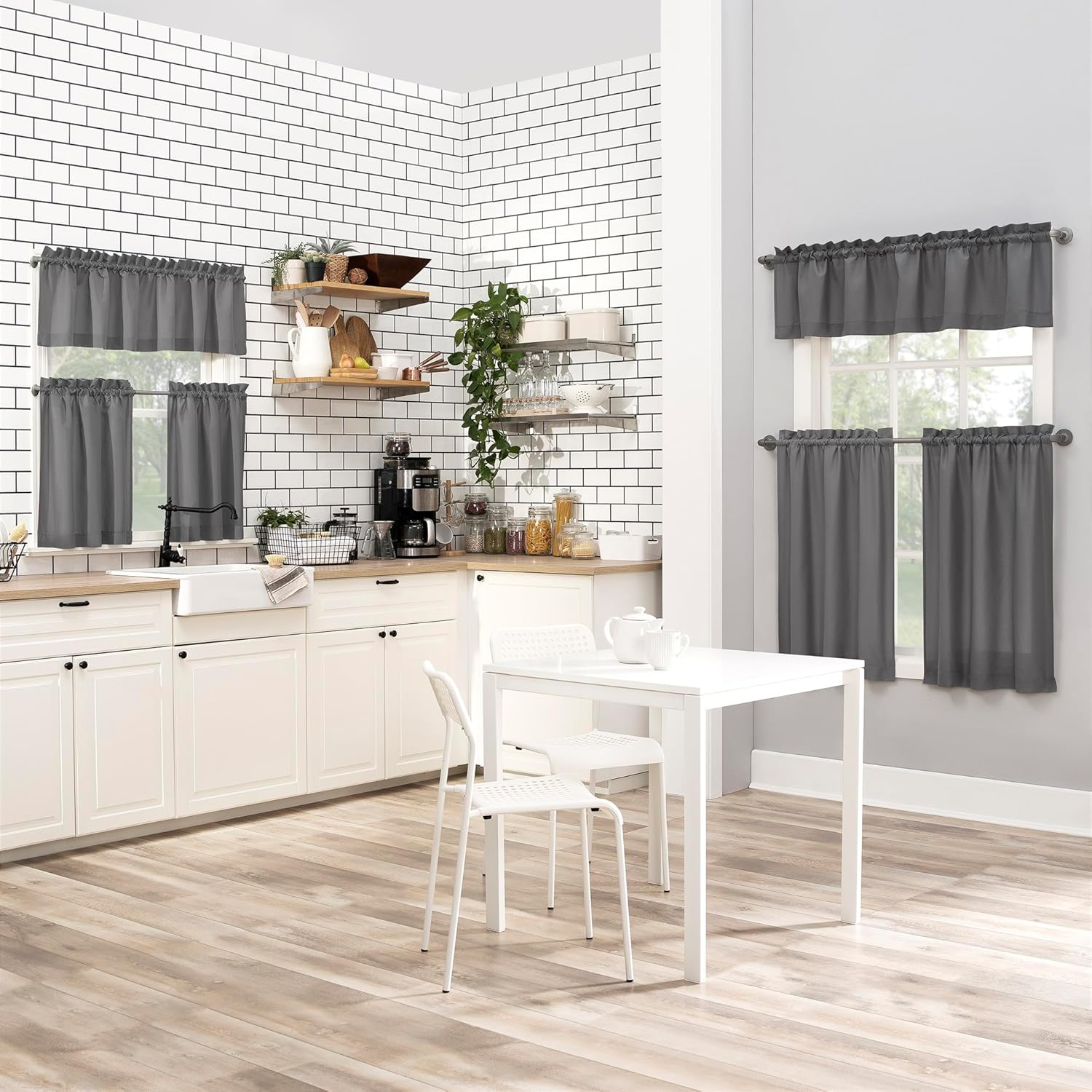 No. 918 Martine Microfiber 3Pc Kitchen Curtain Set, 54" X 36", Gray