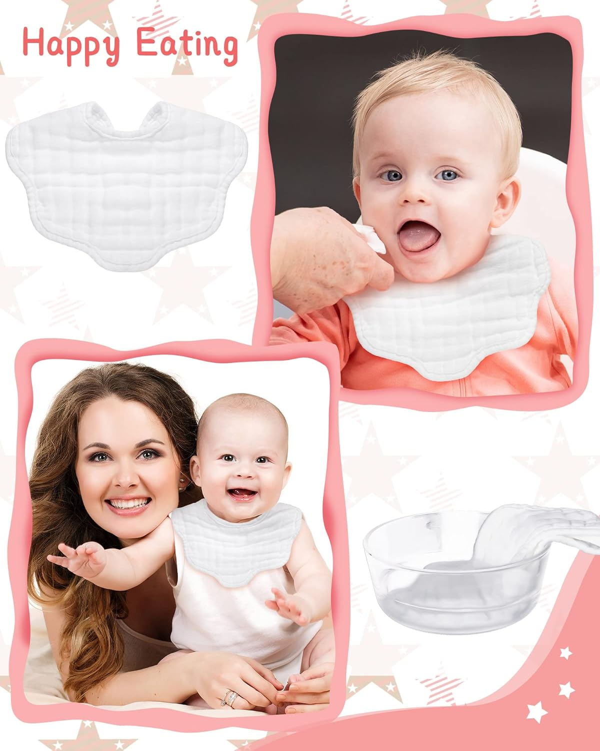 Yahenda 10 Pack Muslin Baby Bibs - White Bandana Drool Bibs, Absorbent Teething Cotton Cloths with Adjustable Straps for Unisex Newborn Infant Toddler, 0-2 Years Old image number 5