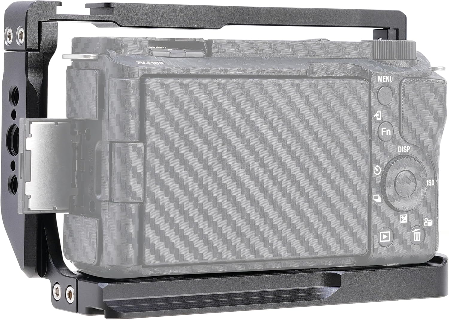 FOTGA Camera Cage for Sony Alpha ZV-E10 II Camera, Aluminium Alloy Video Vlogging Camera Cage Rig, Integrated Cold Shoe 1/4 Inch 3/8 Inch Thread Quick Release Plate Compatible with Arca Swiss Tripod image number 5