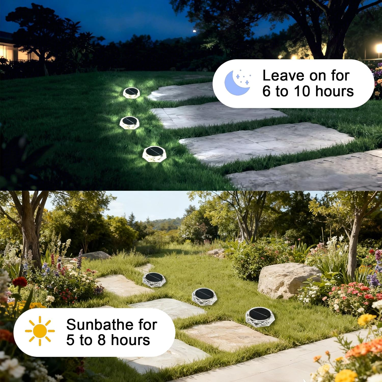 Hqynss Solar Lights Outdoor Garden, 6 Pack IP65 Waterproof Diamond LED Solar Ground Lights, 8 LED Disk Lights for Garden Pathway Lawn Patio Yard Landscape (Cool White)