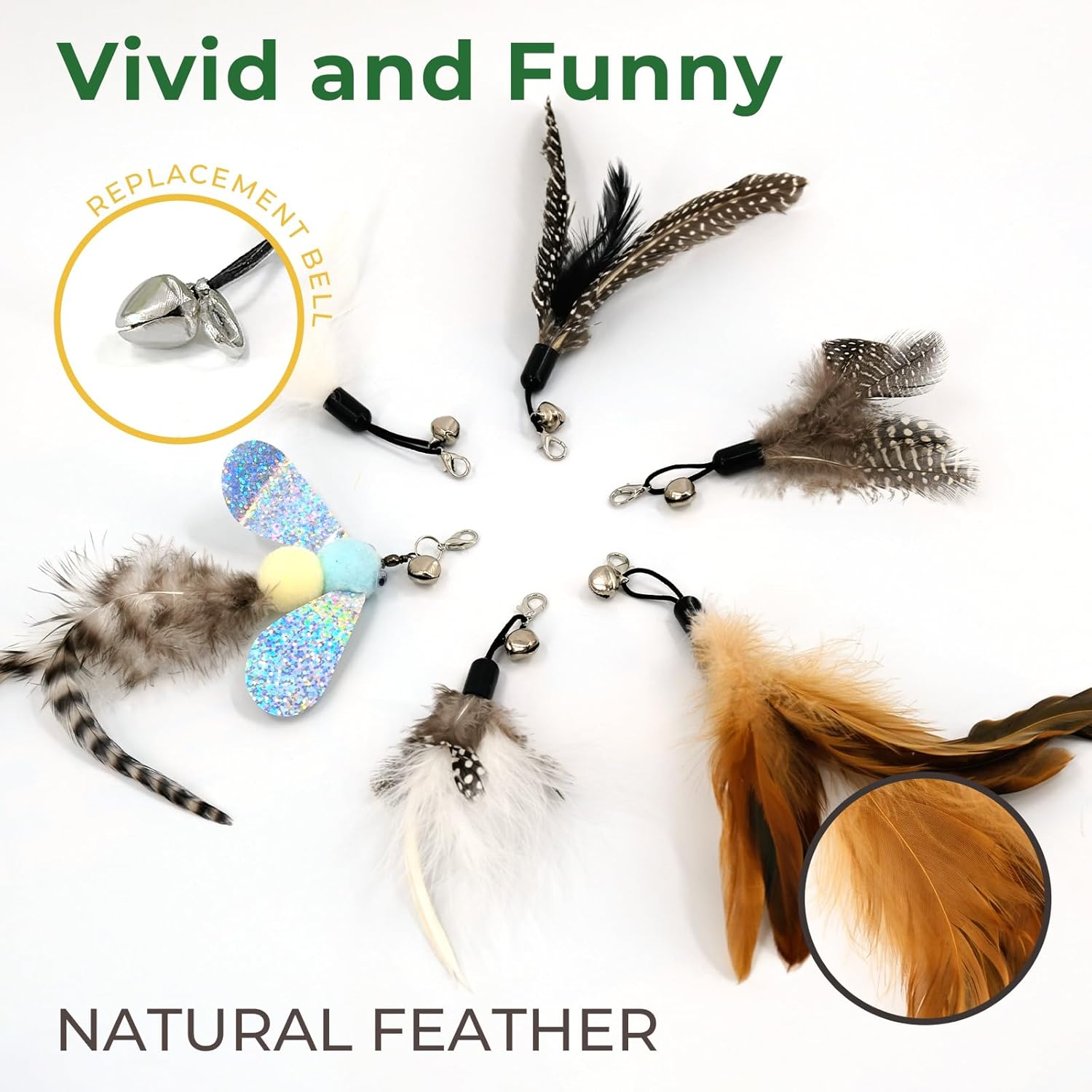 SONGWAY Indoor Cat Teaser - Elastic Cat Teaser + 6 Different Style Interactive Toys, Original Color Spotted Cat Feather Toy image number 4