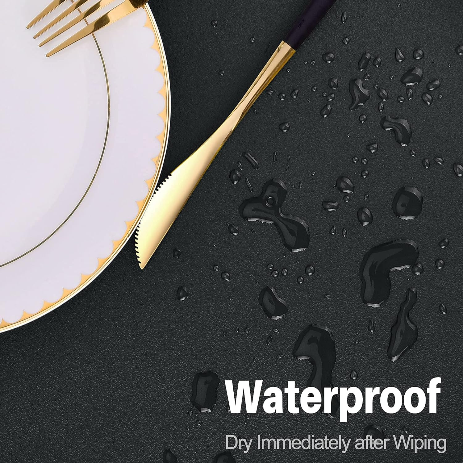 JTX Placemats Set of 4 Coasters and 4 Faux Leather Placemats for Dinning Table Stain and Heat Resistant Non-Slip Elegant Table Mats for Parties BBQ Holidays Everyday (Black) image number 5