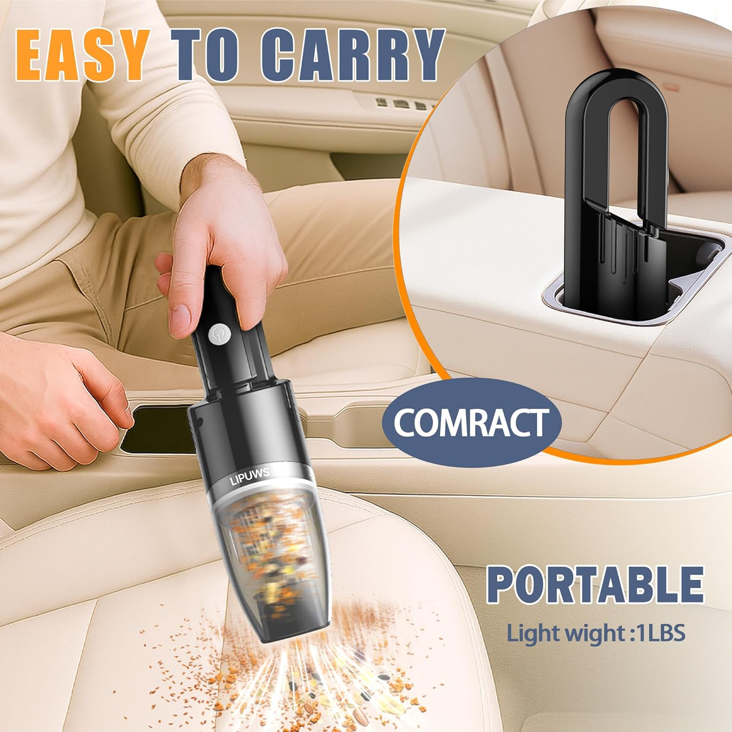 Handheld Car Vacuum Portable Cordless, Dust Buster Rechargeable High Power Suction, Mini Hand Held Vacuum Cleaner with Washable HEPA Filter, Multi-Nozzles, Lightweight Hand Vacuum for Car Home Office image number 2