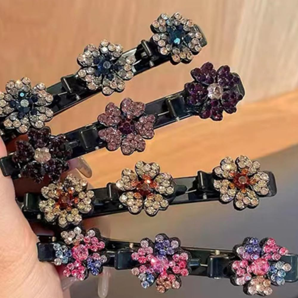 Naisfei 4 Pcs Braided Hair Clip,Sparkling Crystal Stone Braided Hair Clips,Satin Fabric Hair Bands with Rhinestone and Pearl,Sparkling Crystal Stone Braided Hair Clips for Women image number 2