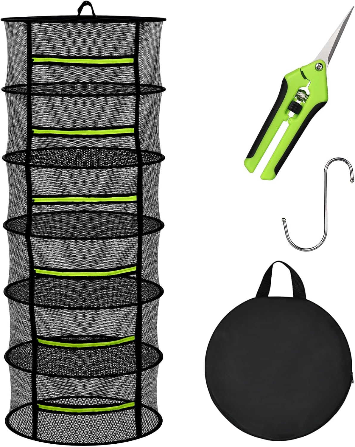 MEKOLIFE Herb Drying Rack - Mesh Drying Rack - Herb Drying Rack Hanging with Green Zipper & Garden Pruning Shears for Drying Herb - Hanging Drying Rack - Plant Drying Rack (6 Layers)