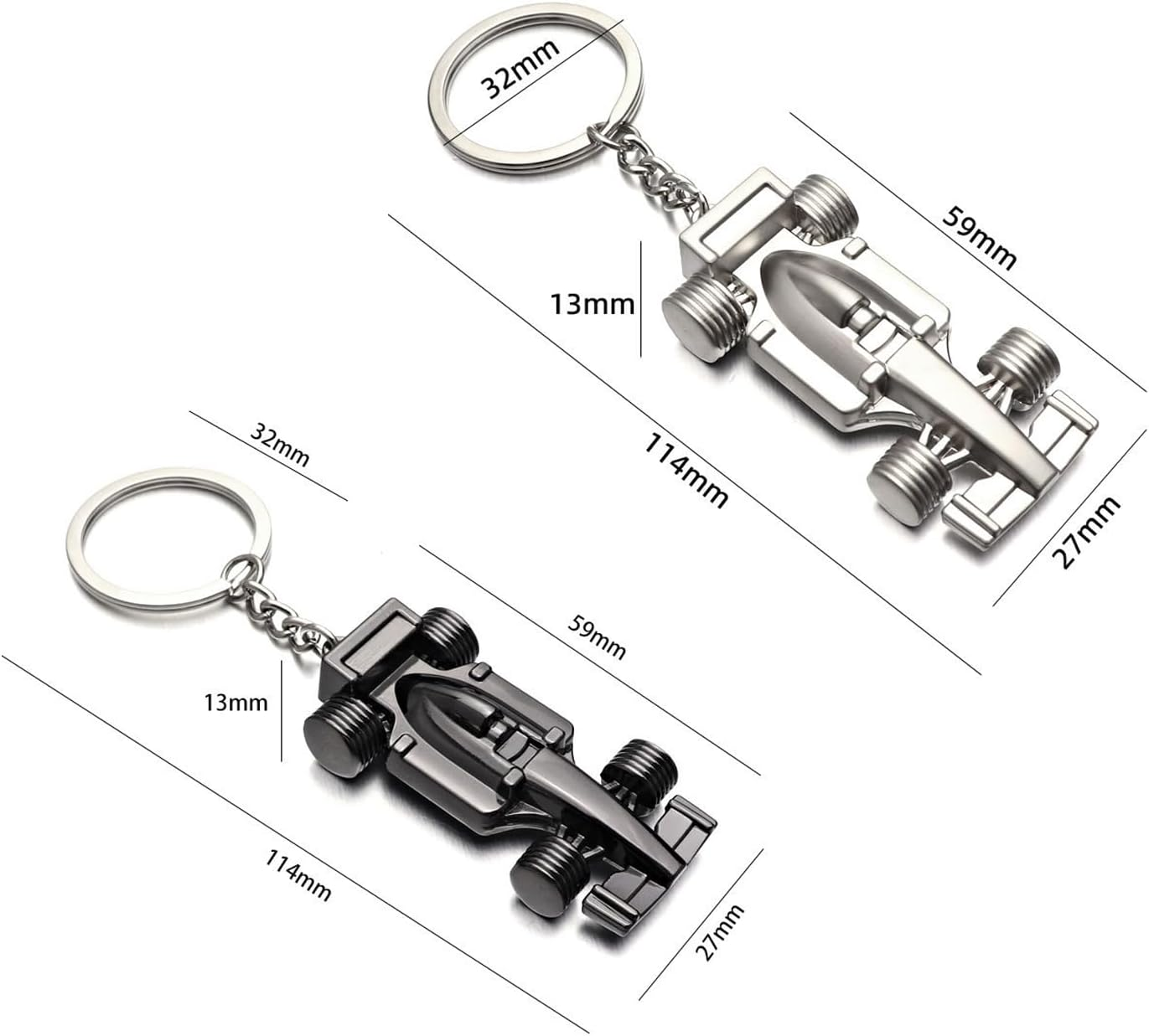 Fokmuaex 2 Pcs Silver & Black Racing Car Keyring Set - Key Chains Gifts for Men, Dad & Motorsport Fans - Fathers Day, Birthday Presents - Durable Metal Key Ring Accessories image number 4