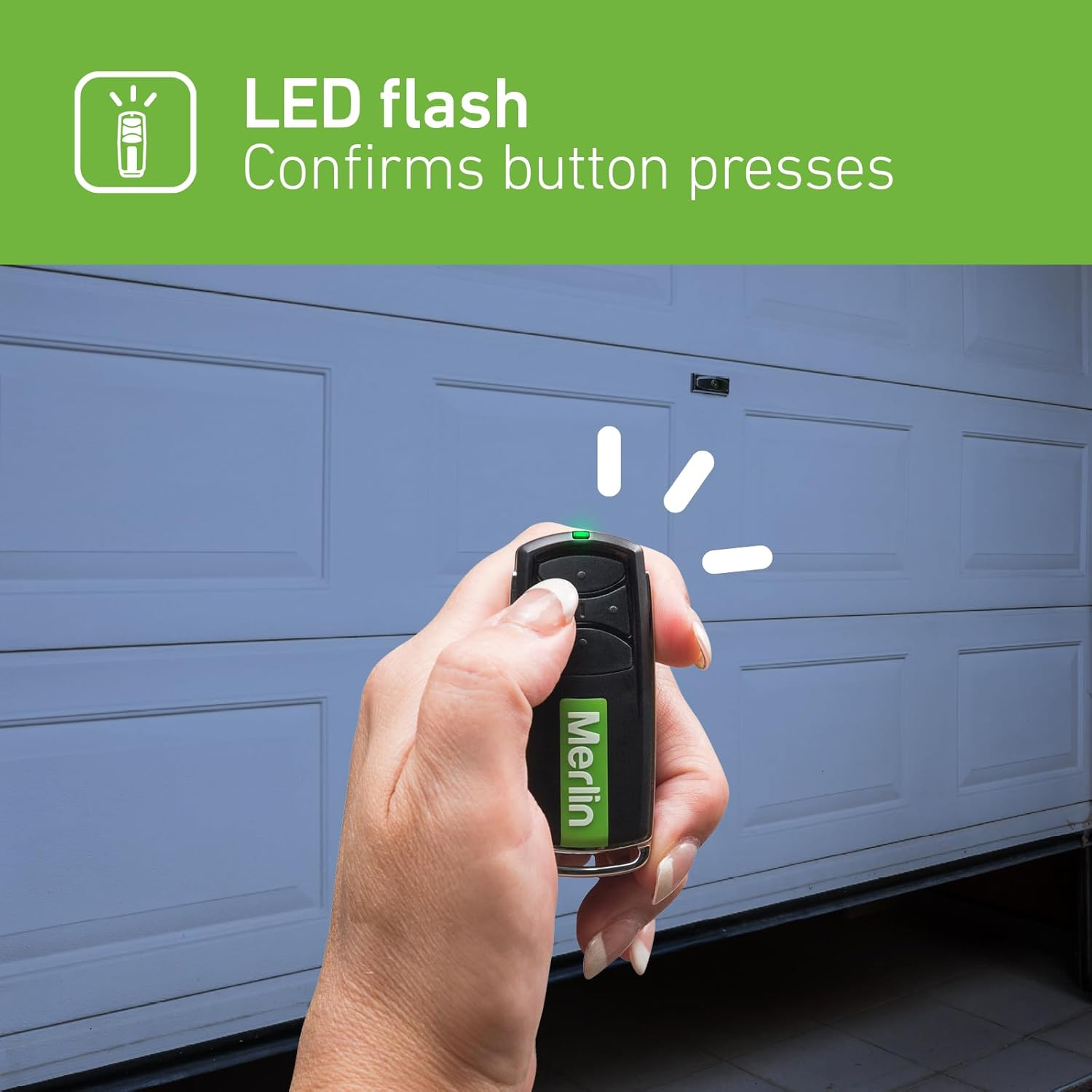 Merlin E960M 4 Button Garage Remote - Security+ 2.0 & Security+ Compatible Garage Door Opener, Control 4 Doors, Long Range, LED Indicator, Durable Design with Confirmation Flash image number 3