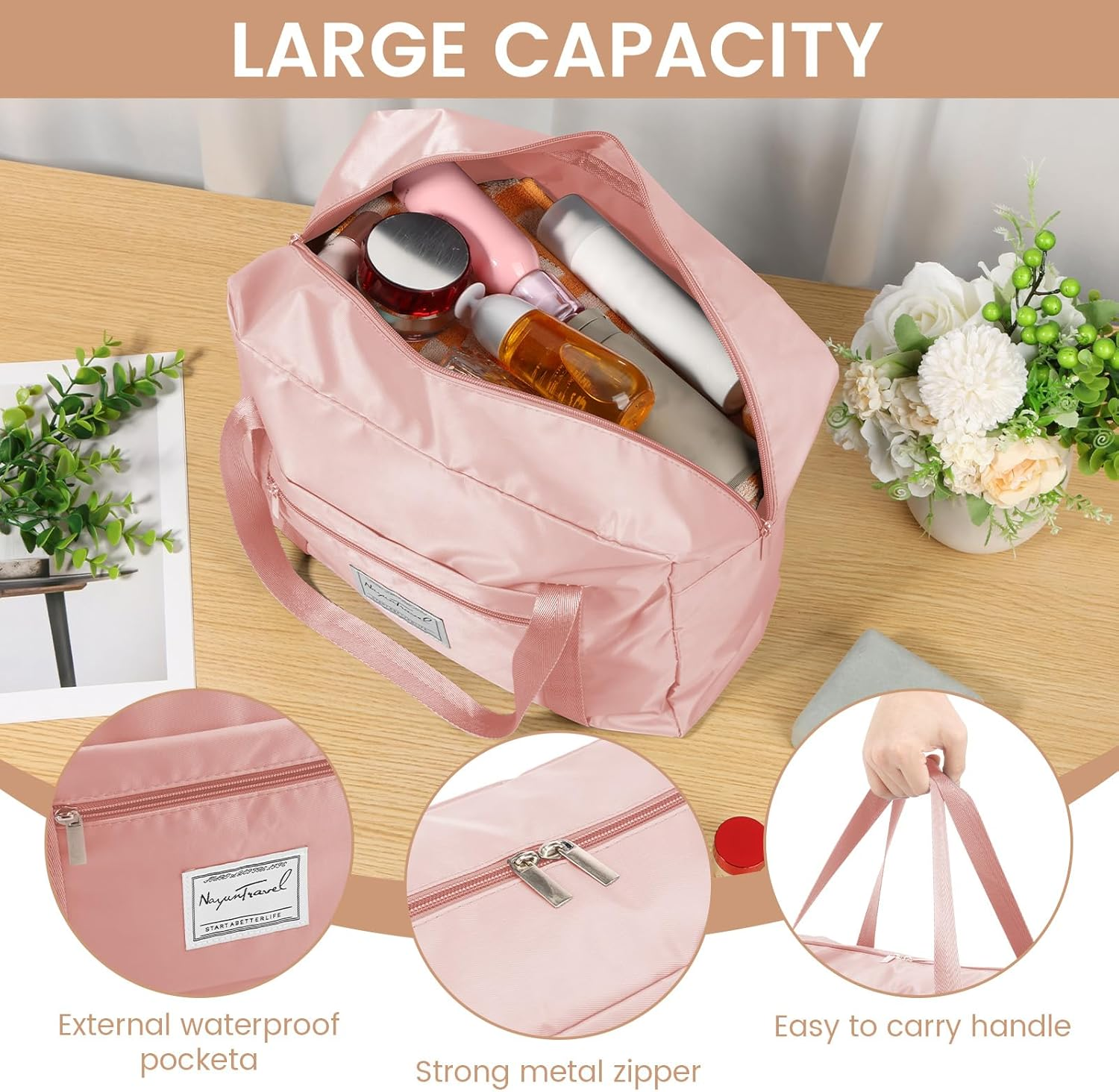 ZFLYCANP Travel Duffle Bag, Waterproof Lightweight Oxford Cloth Dry Wet Separation Design, Foldable Travel Duffel Bag for Indoor Outdoor Sport (Pink)