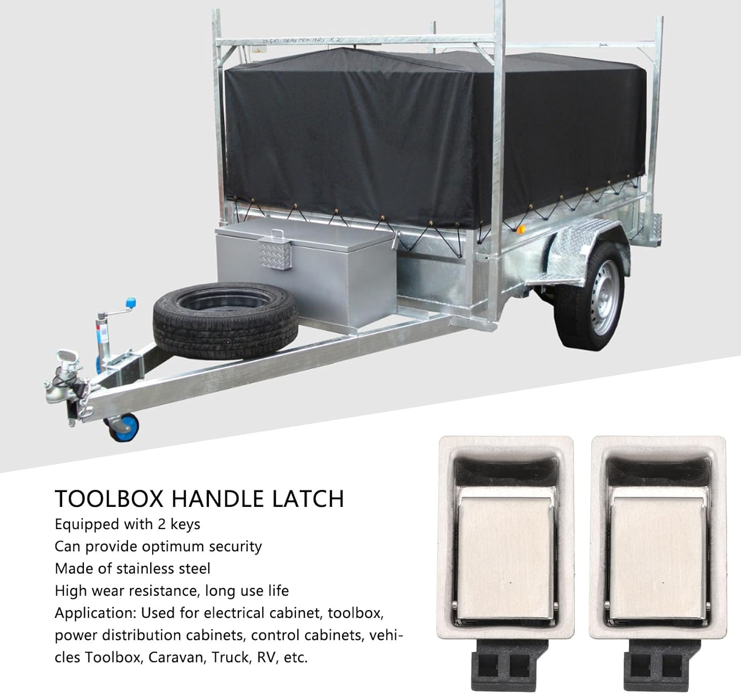 Jectse Stainless Steel Tool Box Latch, Flush Mount Toolbox Handle Latch Fit Paddle Handle Latch, for Caravan Truck Camp Motorhome, Pack of 2 image number 6