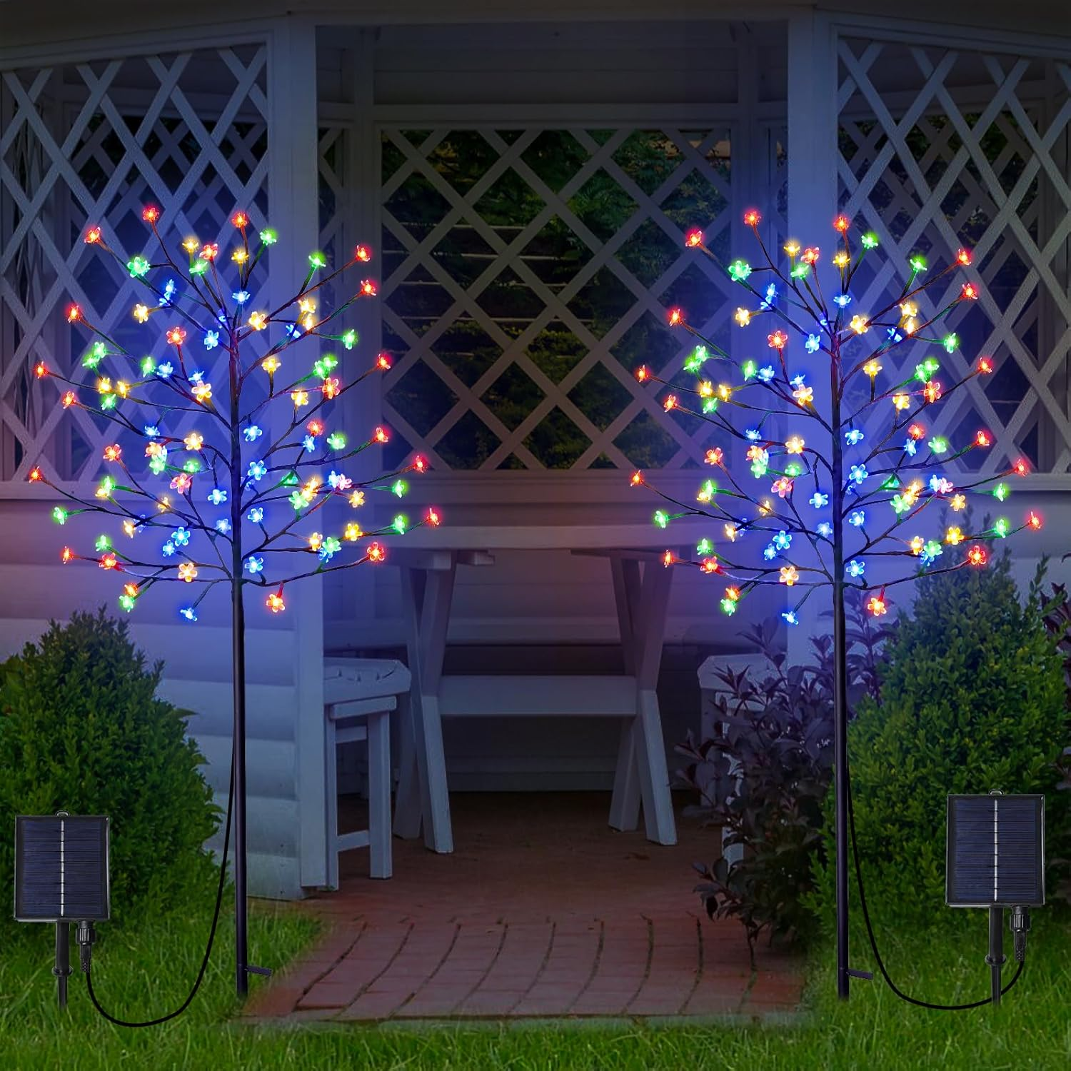 GOESWELL 1.5M 104LED Solar Lights Outdoor, Cherry Blossoms Christmas Solar Garden Light Trees with Adjustable Branches for Pathway,Yard,Lawn,Backyard,Holiday Party Decoration(Colour) image number 6