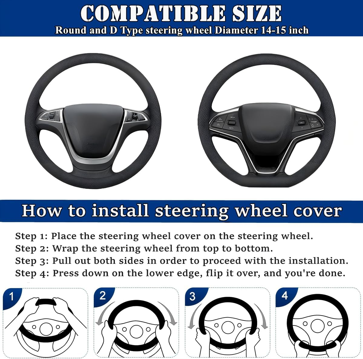 Diamond Fluffy Steering Wheel Cover with Sparkly Crystal Rhinestones, Universal 15 Inch Car Elastic Steering Wheel Protector for Women Girls (Red) - Red image number 3