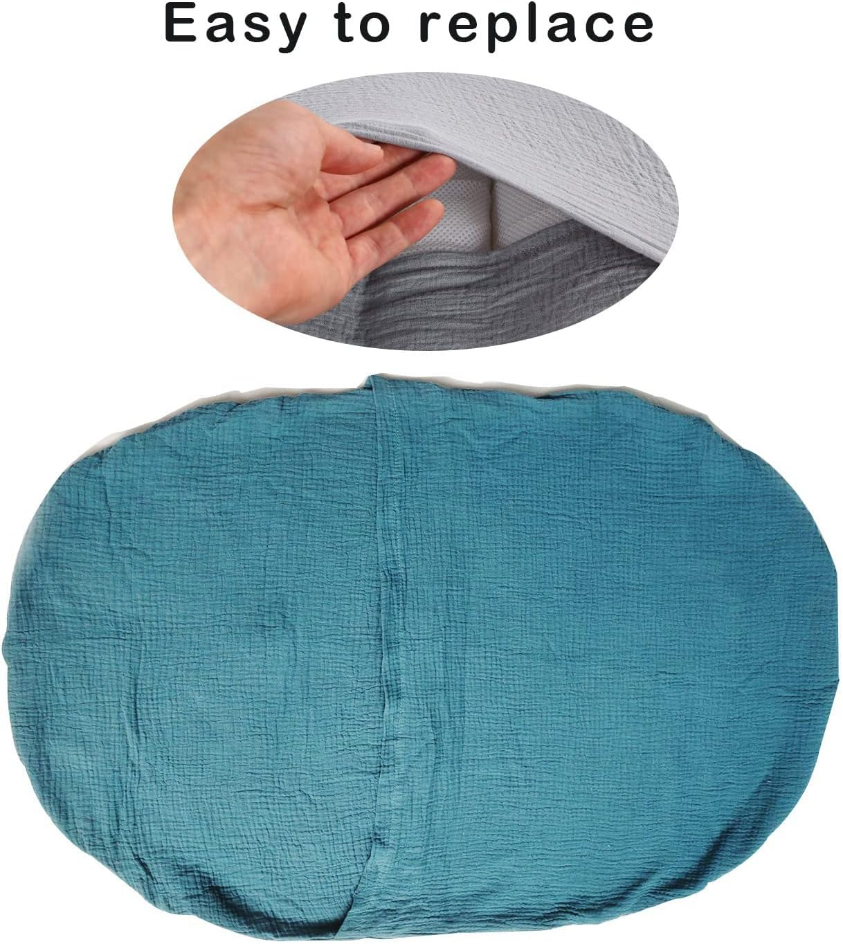 Muslin Baby Lounger Cover 4 Pcs, Soft Cotton Slipcover for Infant Padded Lounger Comfortable Lounger Pillow Case Newborn Floor Seat Cover for Babies Boys Girls (White/Gray/Blue/Ginger) image number 3