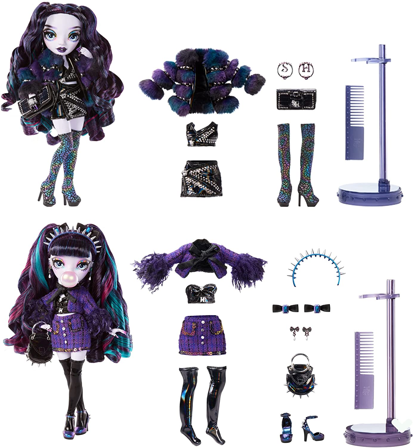 RAINBOW HIGH Shadow High Special Edition Twins- 2-Pack Fashion Doll. Purple and Black Designer Outfits with Accessories, Great for Kids Ages 6+ and Collectors, Multicolor image number 1