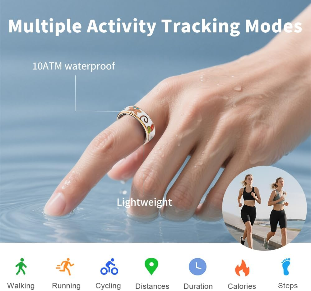Smart Ring for Men & Women Activity Tracker 5-7 Days Battery Life Crystal Charging Case Multi-Sports Mode IP68 Waterproof Andriod and Ios(12) image number 4