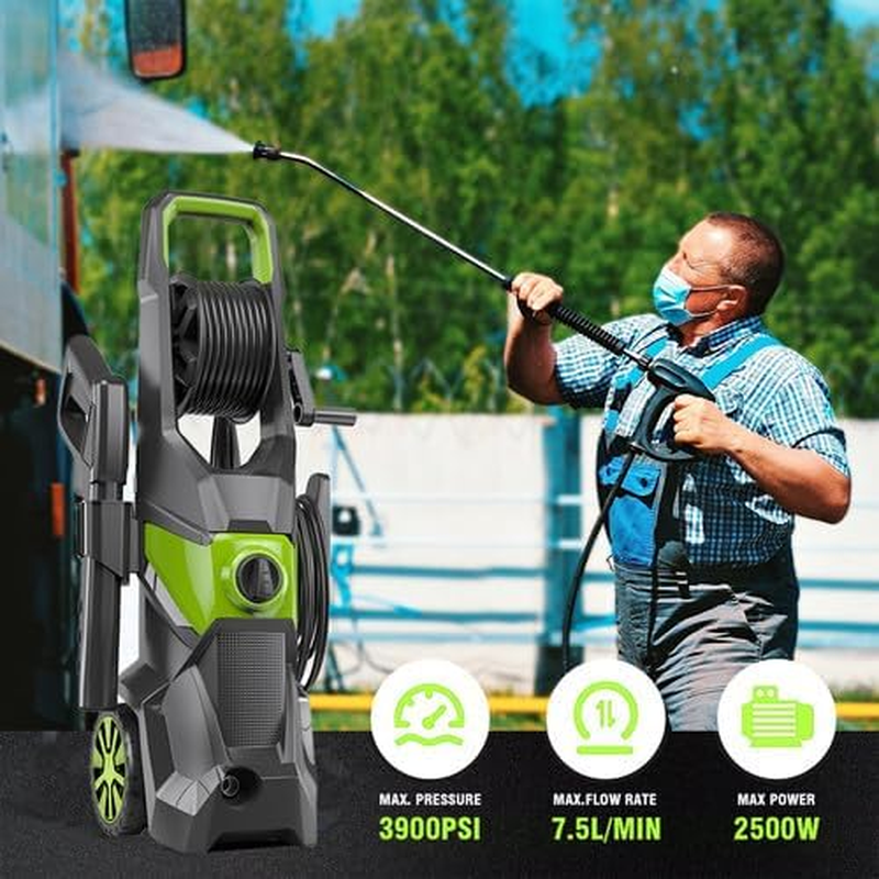 4000PSI High Pressure Washer Cleaner 2500W Electric Pressure Washer with Hose Reel and Spray Gun Holder Electric Water Gurney Pump Hose with 5 Nozzles,Detergent Tank for Cleaning Patios, Cars image number 2