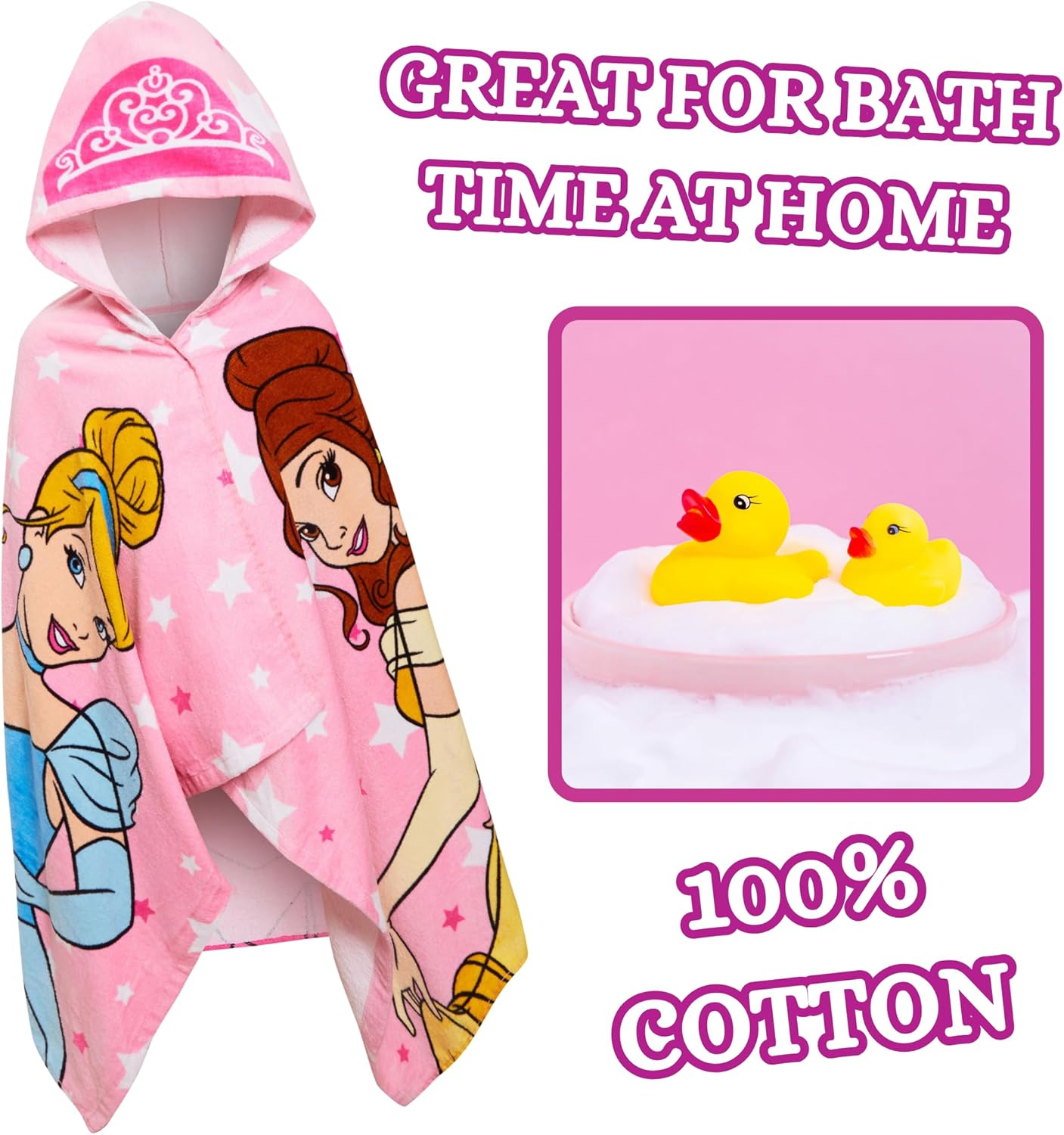 Disney Kids Princess Hooded Towel 100% Cotton Girls Poncho Large Childrens Bathtowel Beach Pool Warm Wrap Swimming Changing Cover Up image number 5