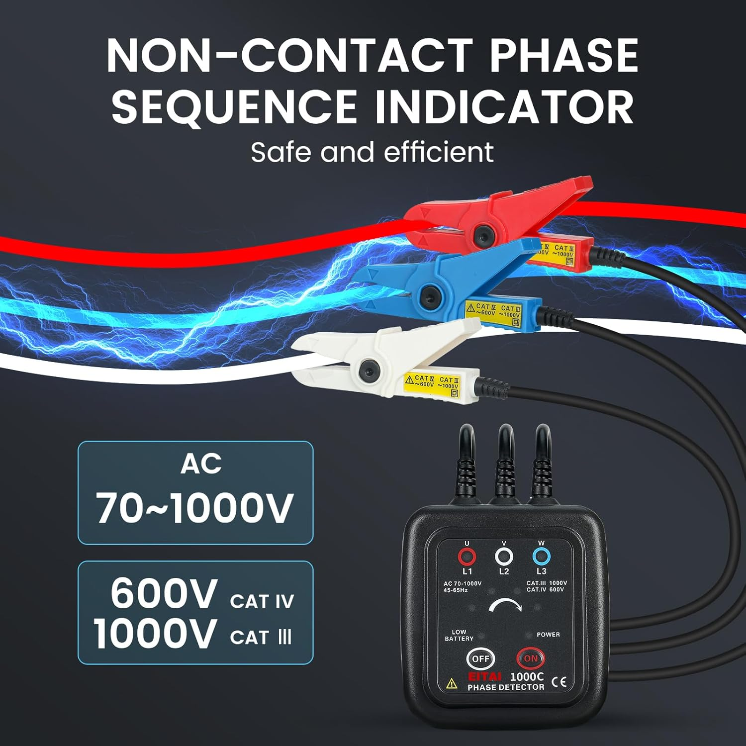 EITAI ETCR1000C Non-Contact Phase Sequence Tester, AC 70V-1000V, &Phi;0.6Inch/16Mm, Manufacturer Direct Sales, Phase Rotation Meter image number 4