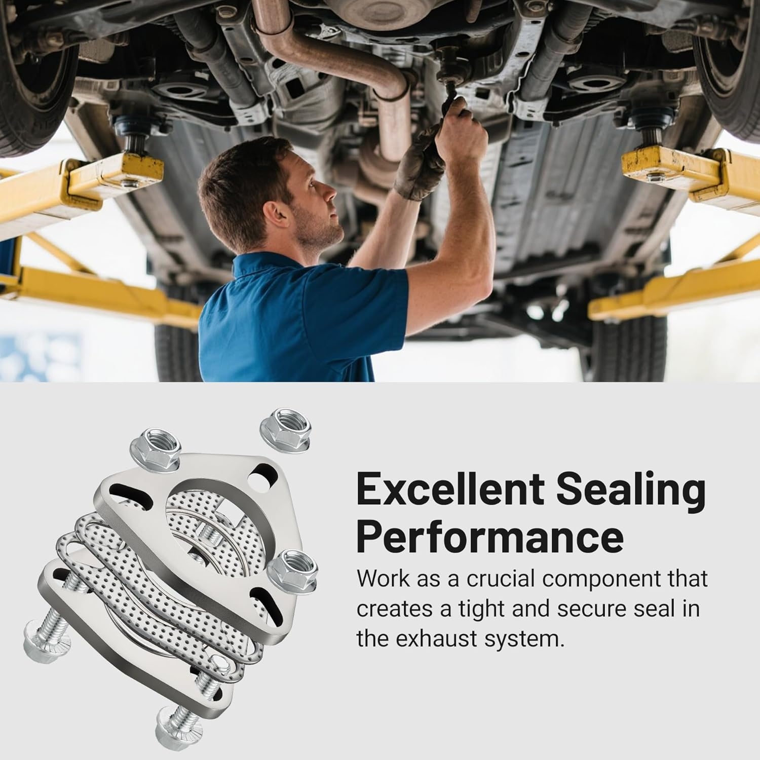 EVIL ENERGY 2 Inch 3 Bolt Stainless Steel Exhaust Flange & Exhaust Gasket Kit with Bolts & Nuts, Exhaust Flange Connection Kit for Automotive Replacement Exhaust Flanges (2PC Gasket) image number 3