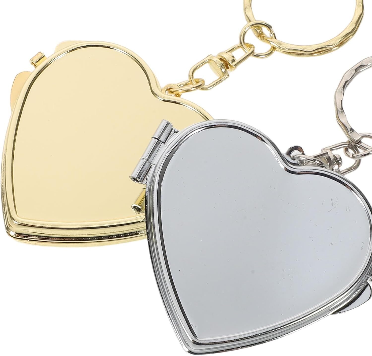 COLLBATH 2Pcs Heart-Shaped Foldable Metal Mirror Keychain Double-Sided Compact Makeup Vanity Mirrors for Women Travel Portable Mini Pocket Handheld with Gold and Silver Pendant image number 1
