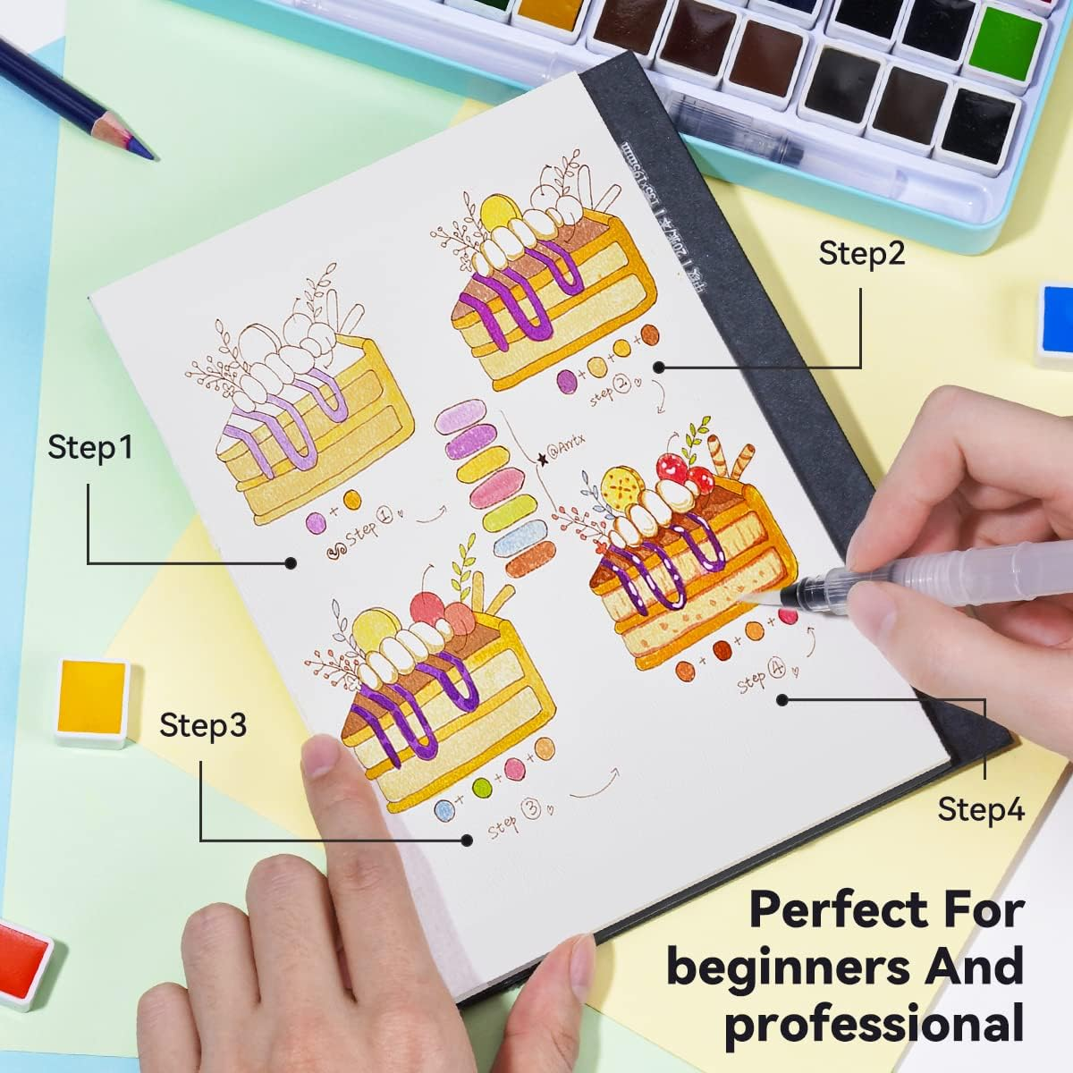 Meiliang Watercolor Paint Set, 36 Vivid Colors in Pocket Box with Metal Ring and Watercolor Brush, Perfect for Students, Beginners and More - 36 Colors image number 2