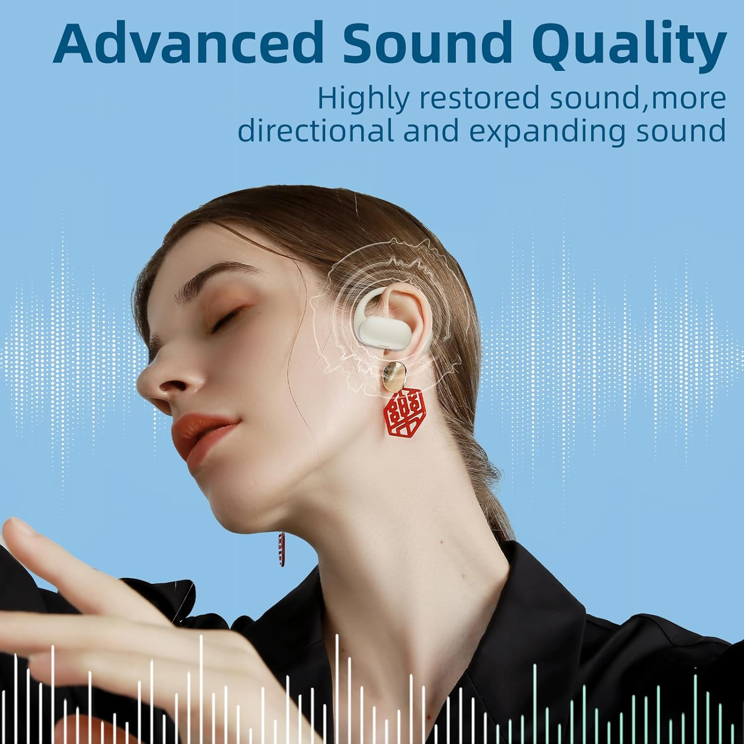 Ulian Open Ear Headphones, Air Conduction Wireless Earphones, Ultra Comfort and Light Design, Sweat Resistant, Secure Fit for Sport, Bluetooth V5.3, Hifi Stereo, Built-In Mic, up to 50H Playtime image number 5