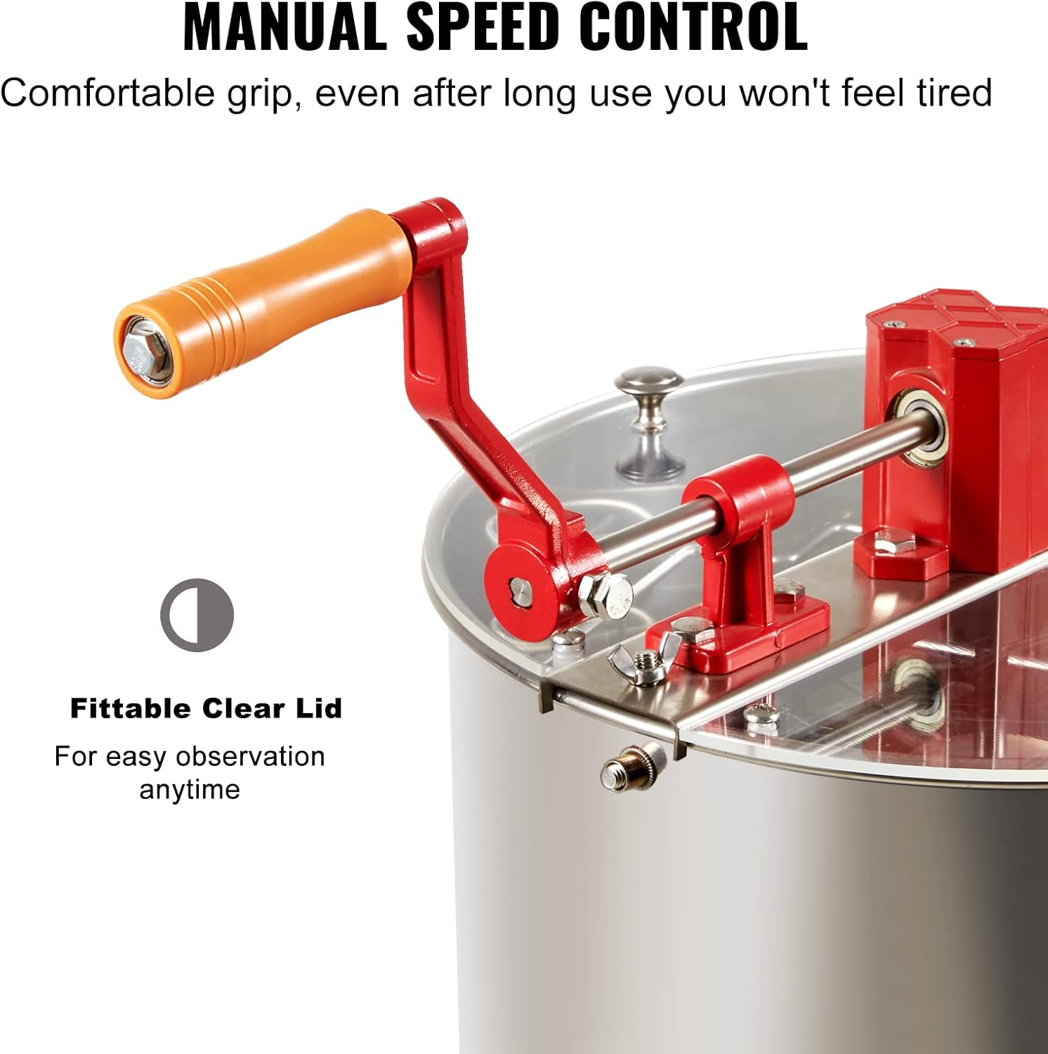 VEVOR Manual Honey Extractor, 2/4 Frames Honey Spinner Extractor, Stainless Steel Beekeeping Extraction, Honeycomb Drum Spinner with Lid, Apiary Centrifuge Equipment with Height Adjustable Stand - 3 Frame image number 7