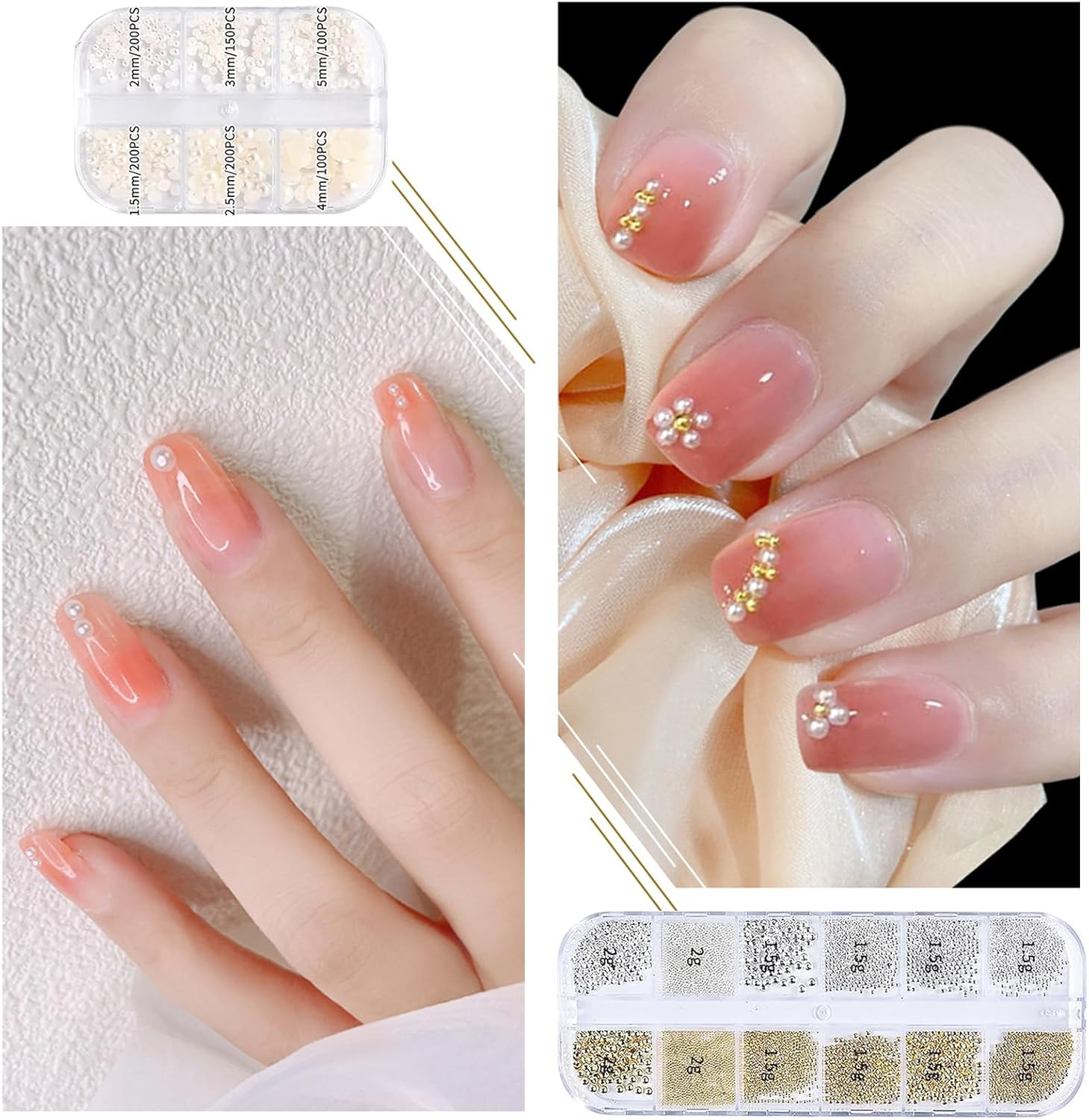 Lunarcharm Pack of 2 Nail Art Beads with Tweezers Flat Back Beads Nail Charms Gold Silver Nail Art Supplies Design Nail Accessories Rhinestone Mixed Rhinestones Nails image number 6