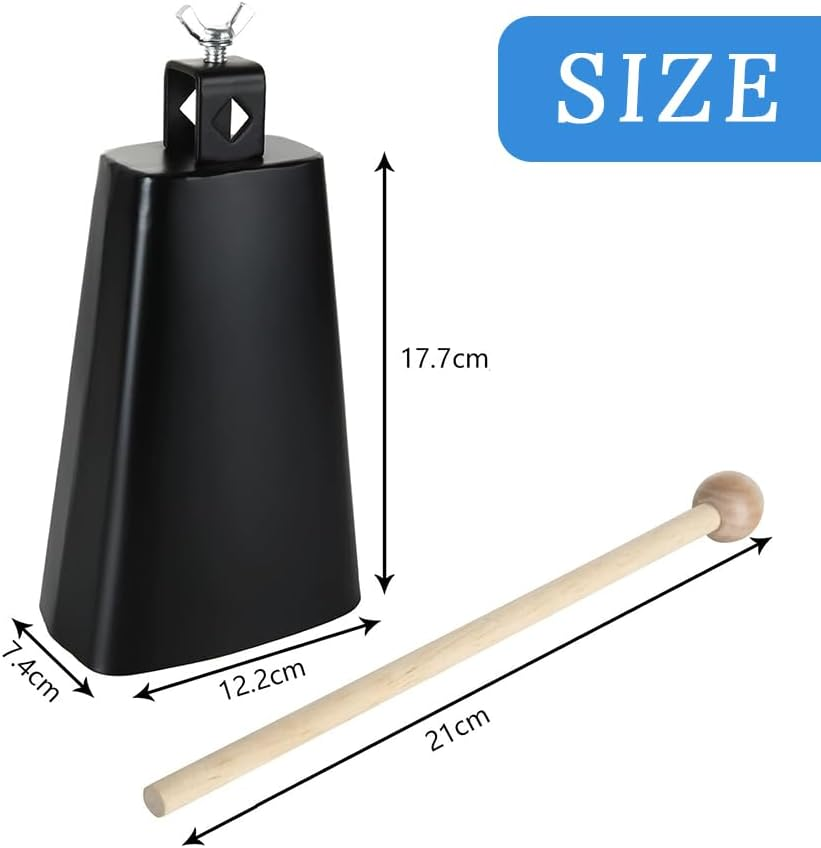 7 Inch Large Cowbell Sounder, Hand-Struck Metal Steel Cowbell with Mallet for Percussion, Sporting Events, Weddings, Parties, Concerts, Etc. (Black) image number 2